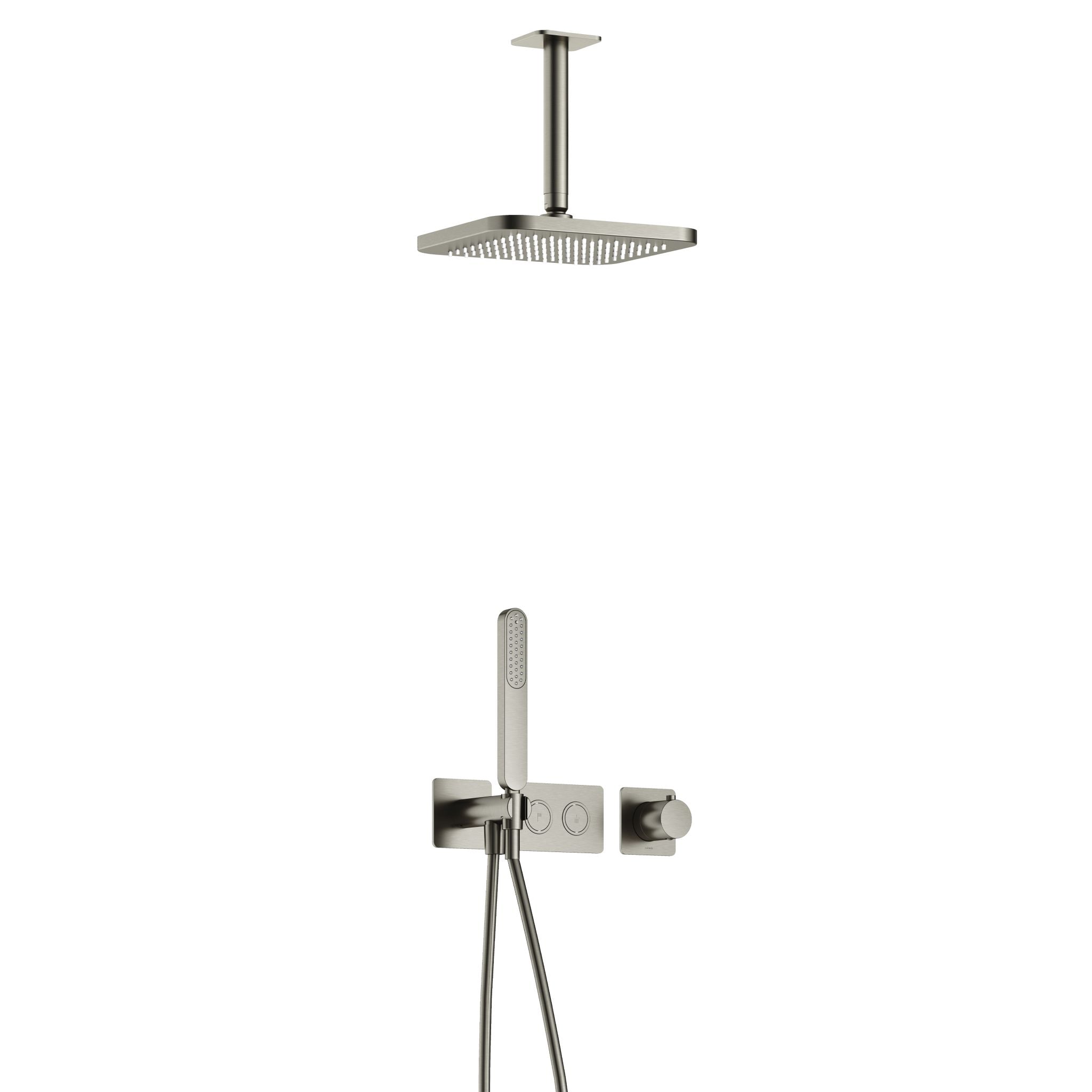 Hotbath Gal IBS41 inbouw doucheset met 2 pushbuttons met plafondbuis - Geborsteld Nikkel