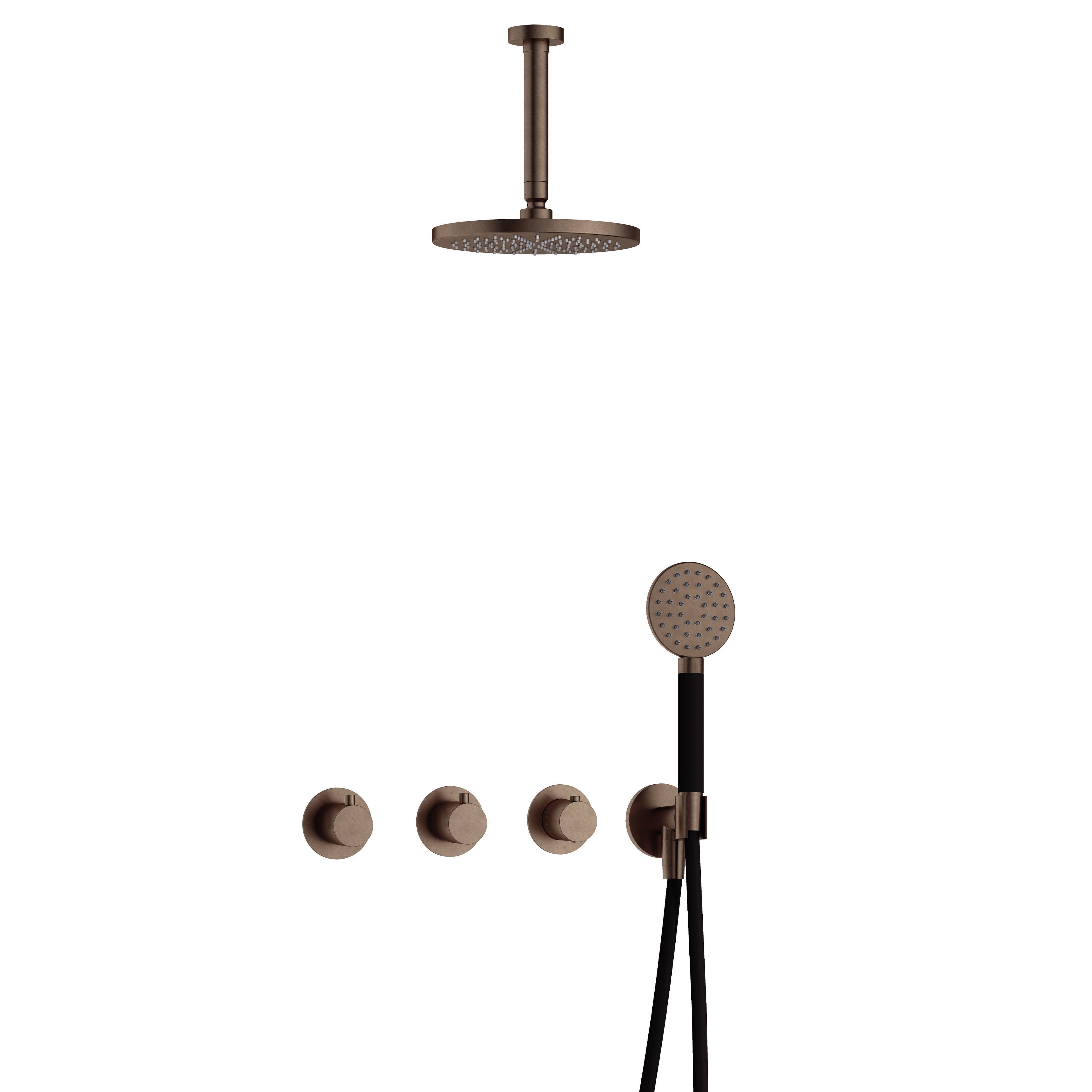Hotbath Cobber IBS70 inbouw doucheset - ronde handdouche - 25cm hoofddouche - 15cm plafondbuis - wandhouder - Verouderd Messing