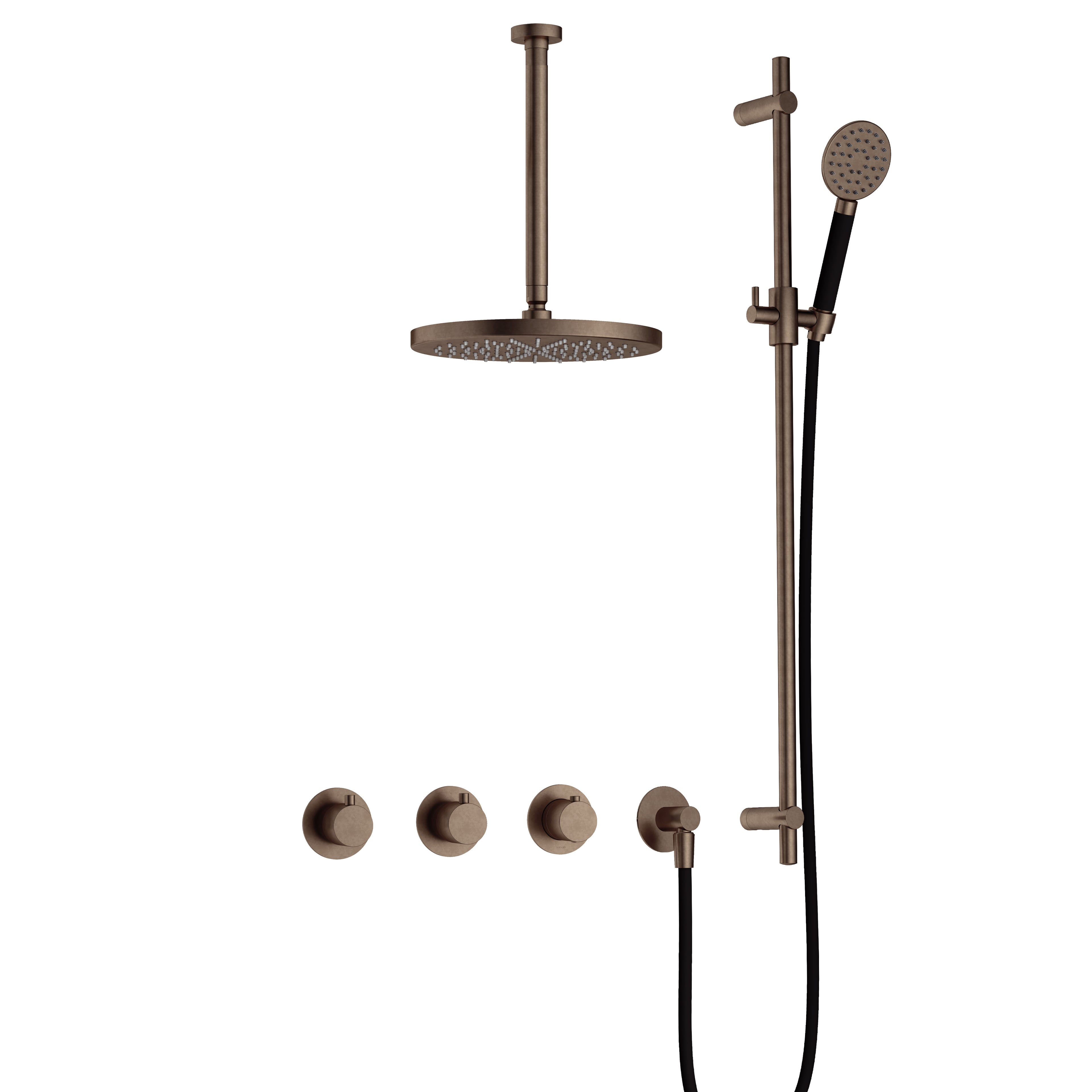 Hotbath Cobber IBS70 inbouw doucheset - ronde handdouche - 25cm hoofddouche - 30cm plafondbuis - glijstang - Verouderd Messing