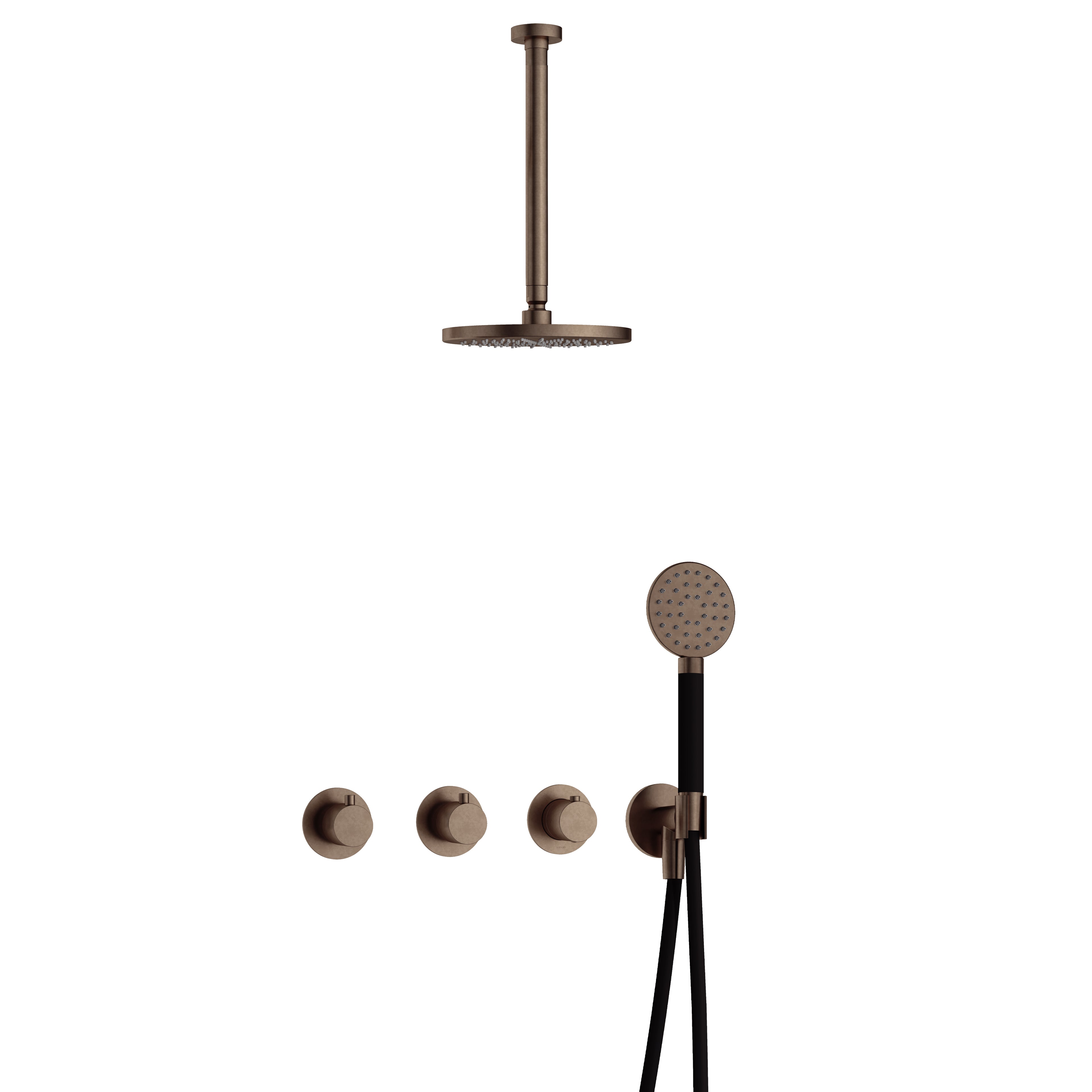 Hotbath Cobber IBS70 inbouw doucheset - ronde handdouche - 25cm hoofddouche - 30cm plafondbuis - wandhouder - Verouderd Messing