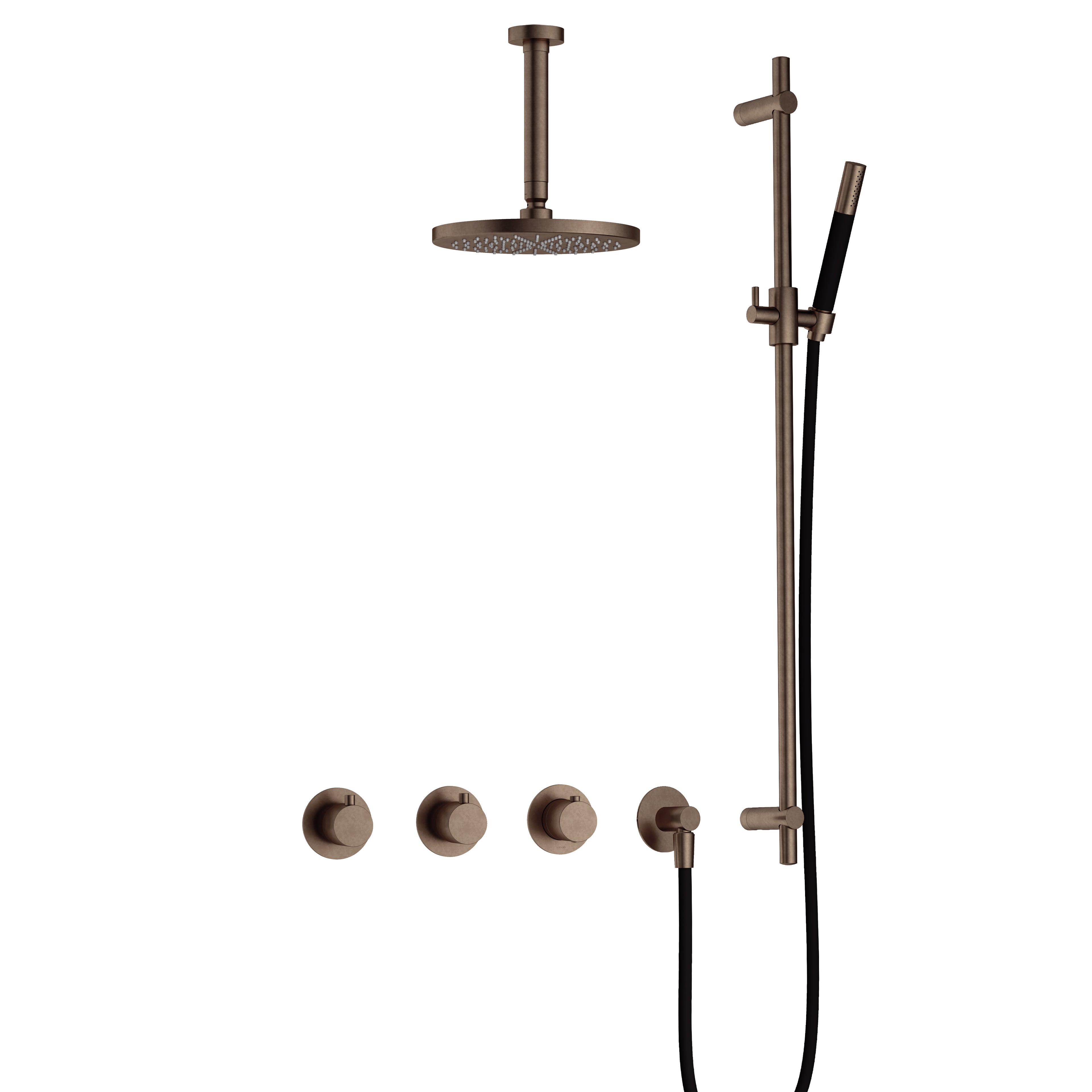 Hotbath Cobber IBS70 inbouw doucheset - staafhanddouche - 25cm hoofddouche - 15cm plafondbuis - glijstang - Verouderd Messing