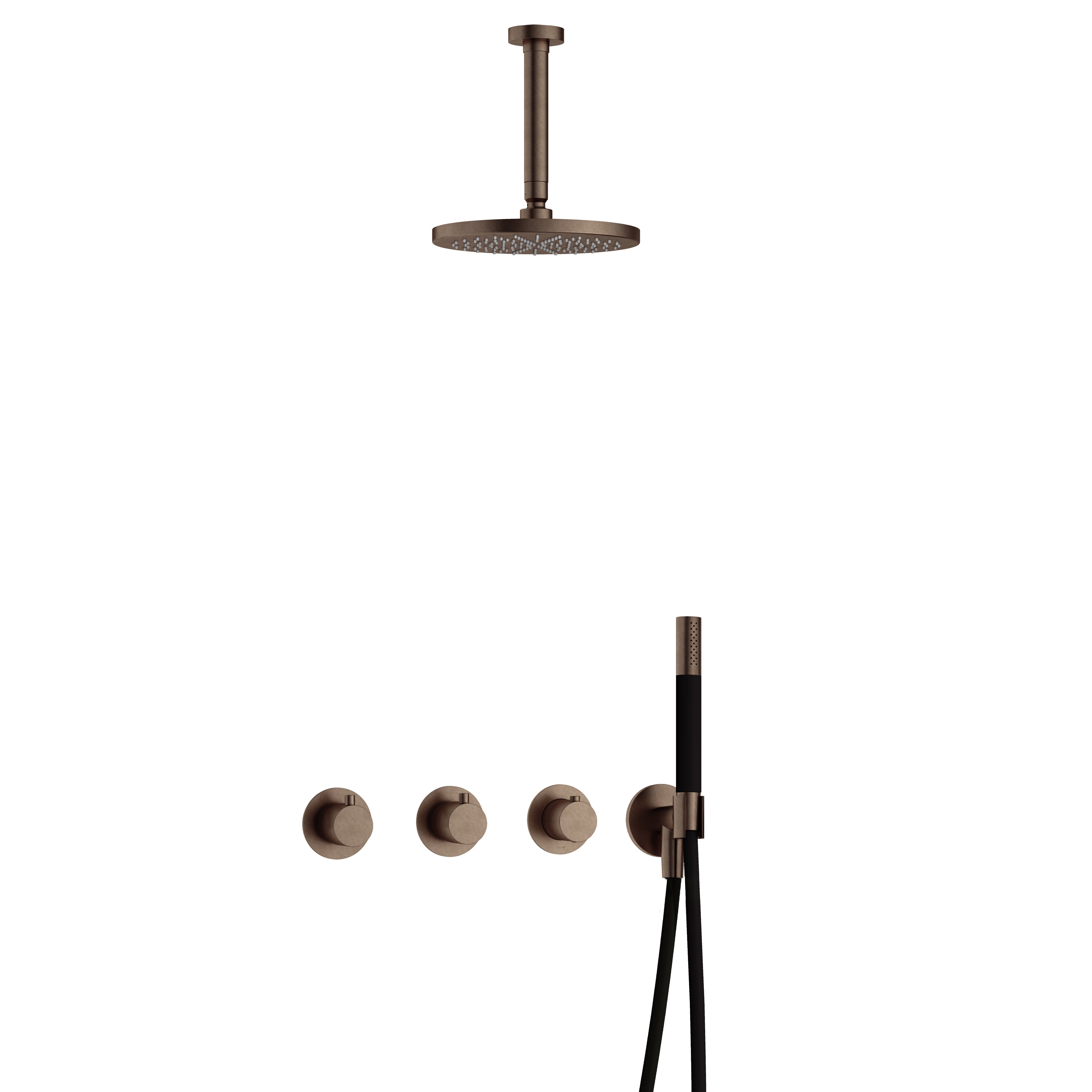 Hotbath Cobber IBS70 inbouw doucheset - staafhanddouche - 25cm hoofddouche - 15cm plafondbuis - wandhouder - Verouderd Messing