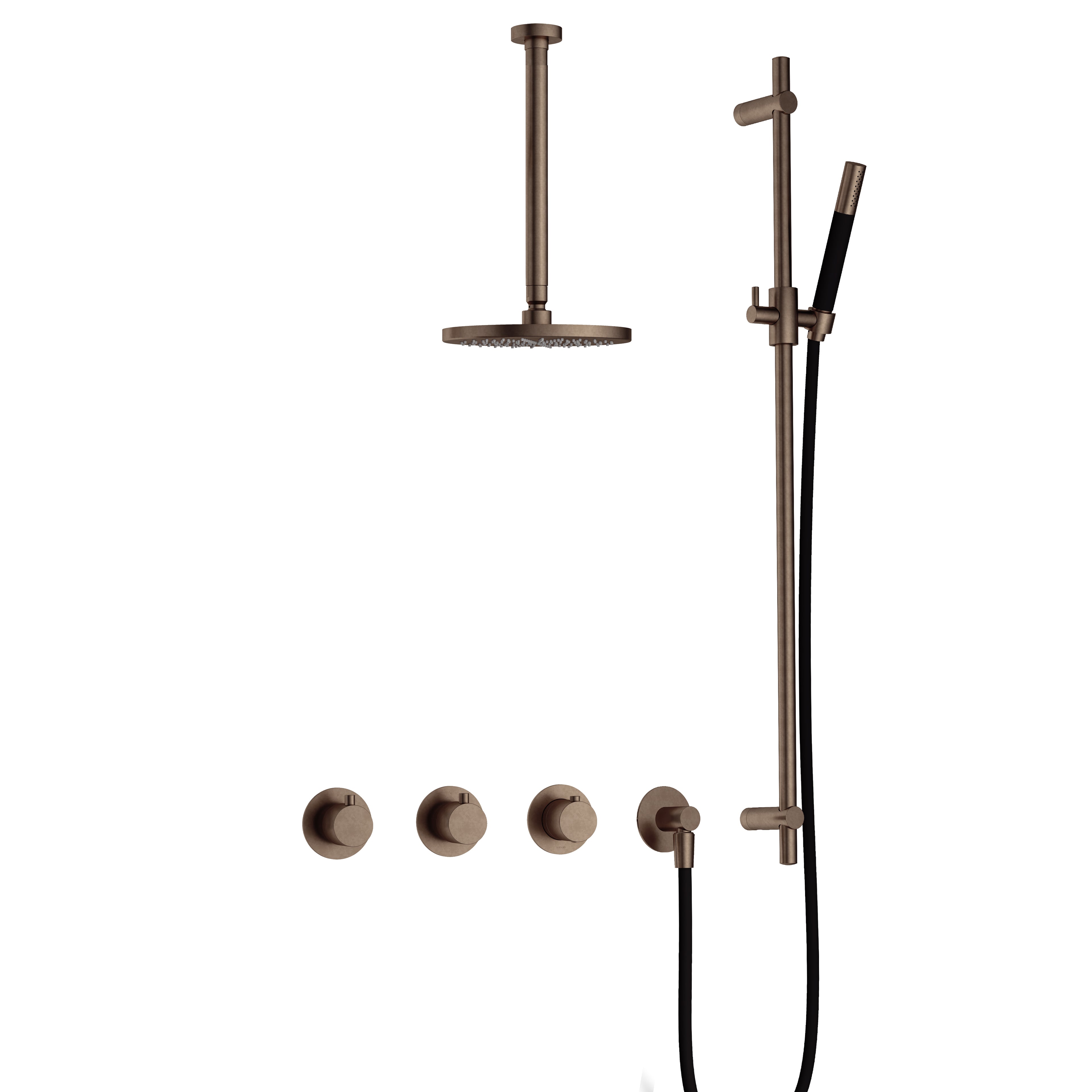Hotbath Cobber IBS70 inbouw doucheset - staafhanddouche - 25cm hoofddouche - 30cm plafondbuis - glijstang - Verouderd Messing