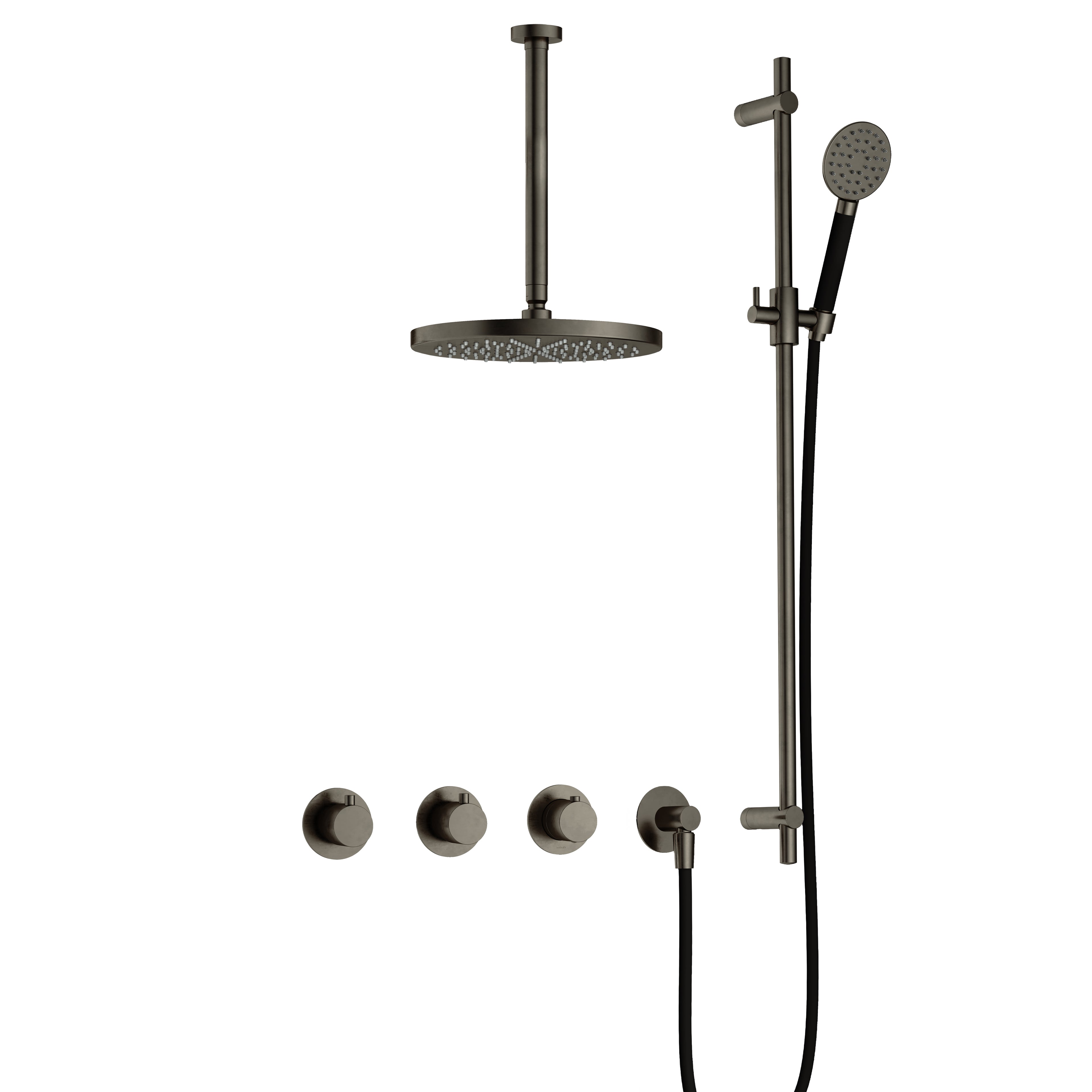 Hotbath Cobber IBS70 inbouw doucheset - ronde handdouche - 25cm hoofddouche - 30cm plafondbuis - glijstang - Verouderd IJzer