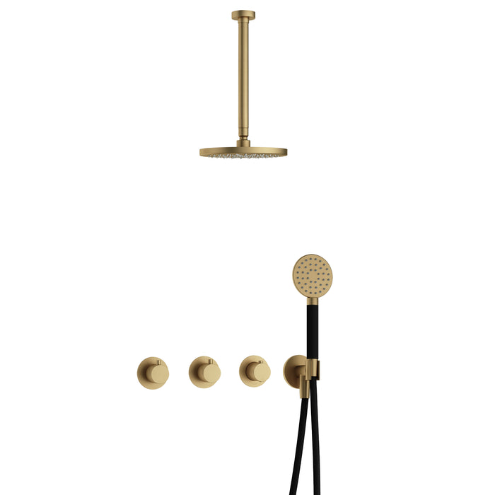 Hotbath Cobber IBS70 inbouw doucheset - ronde handdouche - 25cm hoofddouche - 30cm plafondbuis - wandhouder - Geborsteld Messing