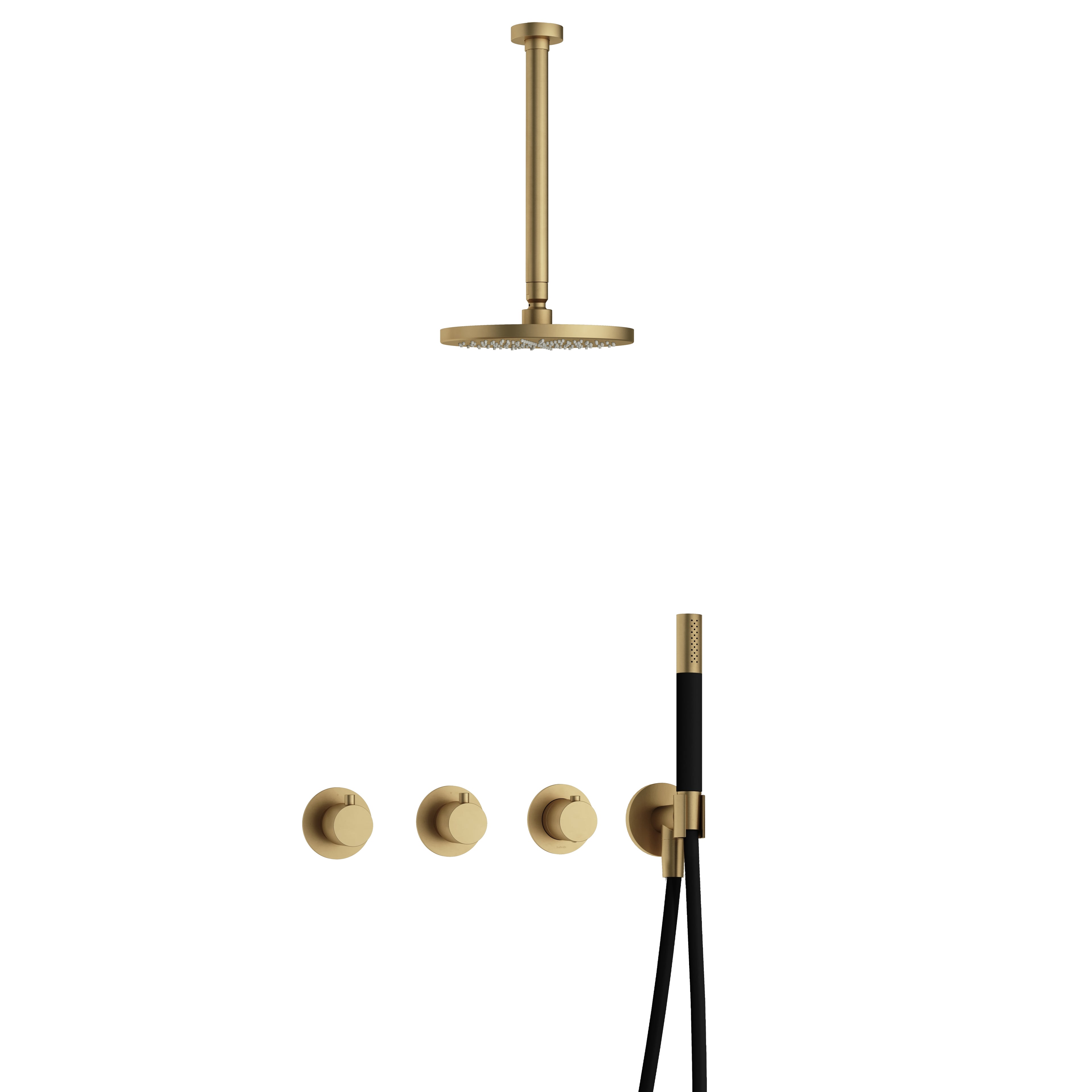 Hotbath Cobber IBS70 inbouw doucheset - staafhanddouche - 25cm hoofddouche - 30cm plafondbuis - wandhouder - Geborsteld Messing