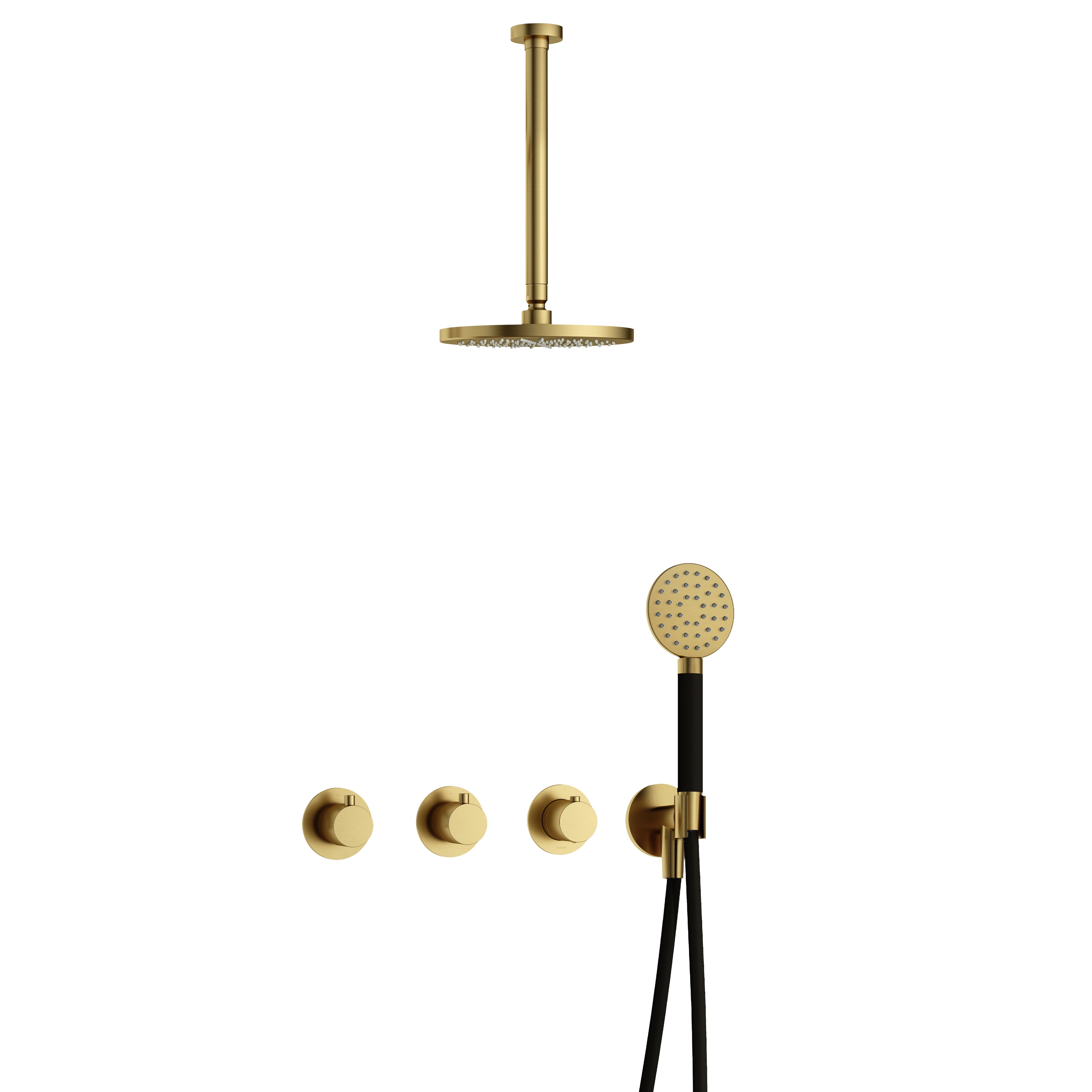 Hotbath Cobber IBS70 inbouw doucheset - ronde handdouche - 25cm hoofddouche - 30cm plafondbuis - wandhouder - Geborsteld Messing PVD