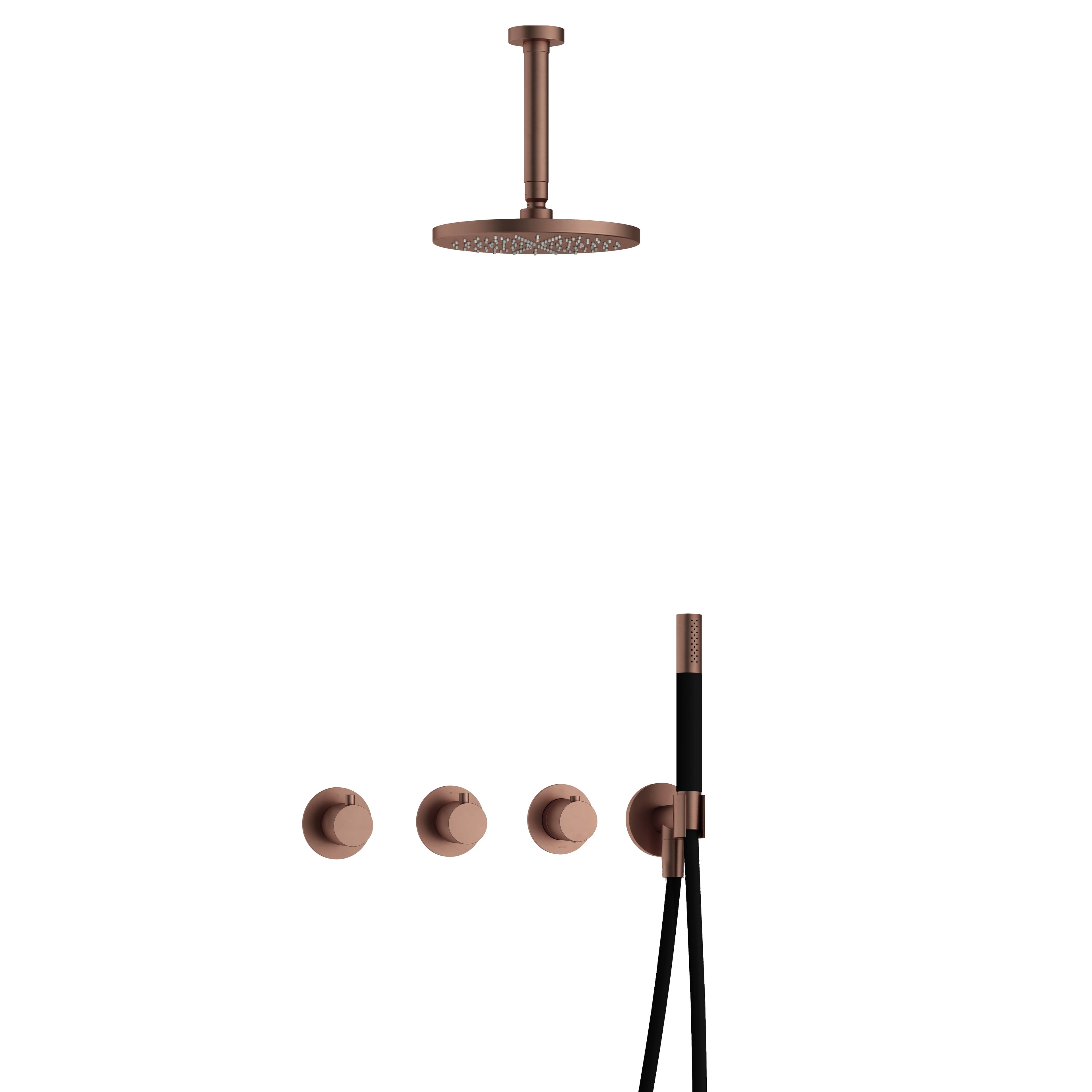 Hotbath Cobber IBS70 inbouw doucheset - staafhanddouche - 25cm hoofddouche - 15cm plafondbuis - wandhouder - Geborsteld Koper PVD