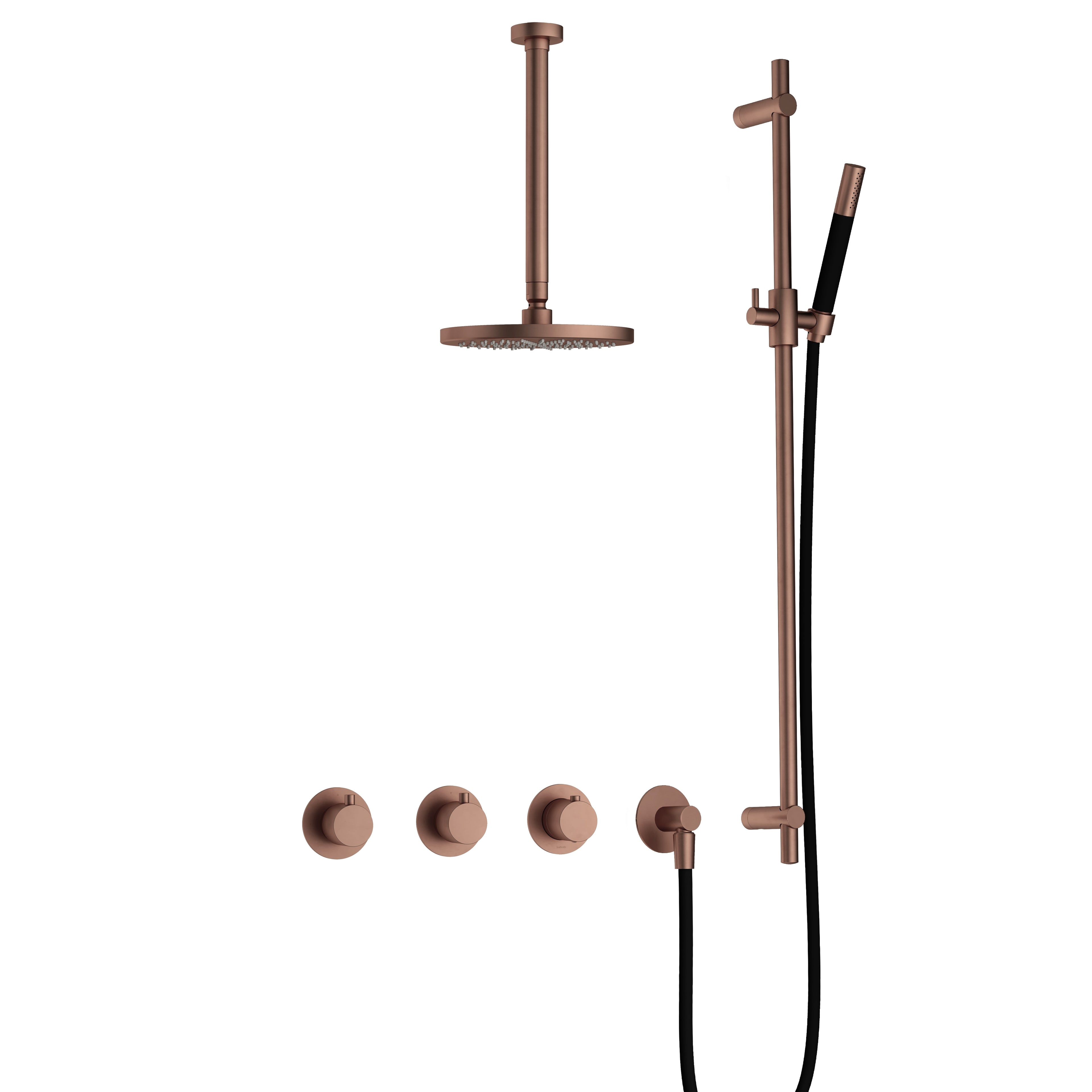 Hotbath Cobber IBS70 inbouw doucheset - staafhanddouche - 25cm hoofddouche - 30cm plafondbuis - glijstang - Geborsteld Koper PVD