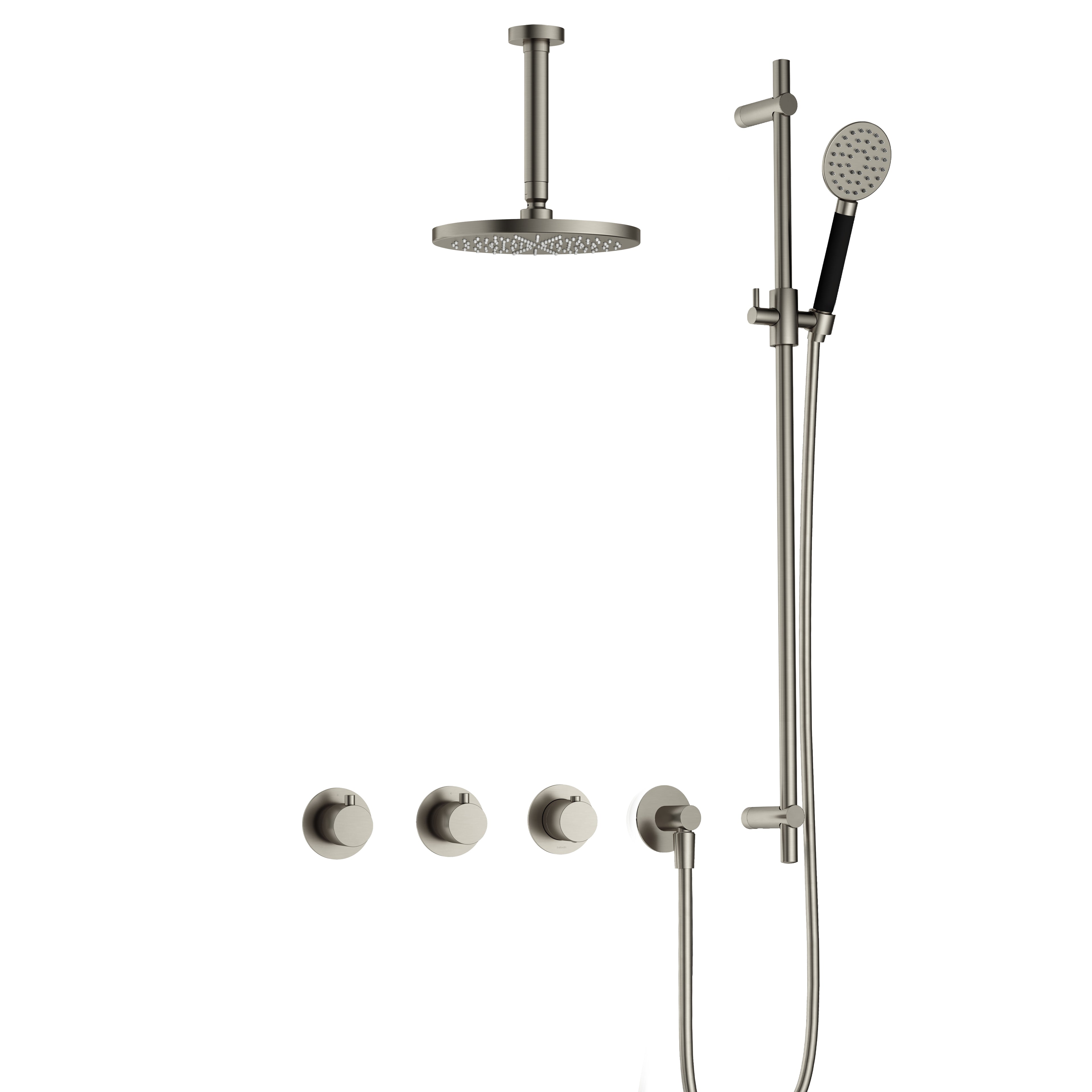 Hotbath Cobber IBS70 inbouw doucheset - ronde handdouche - 25cm hoofddouche - 15cm plafondbuis - glijstang - Geborsteld Nikkel