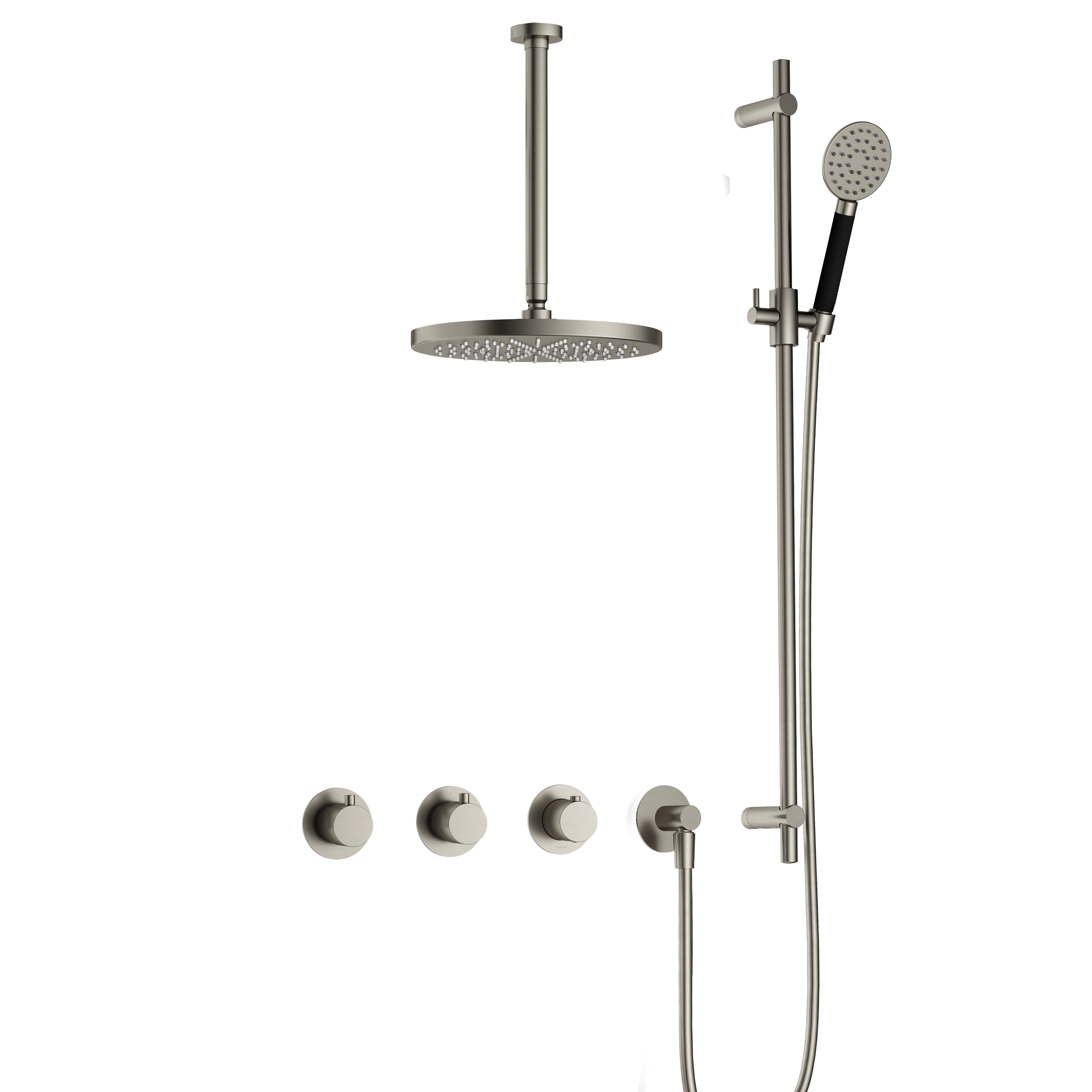 Hotbath Cobber IBS70 inbouw doucheset - ronde handdouche - 25cm hoofddouche - 30cm plafondbuis - glijstang - Geborsteld Nikkel