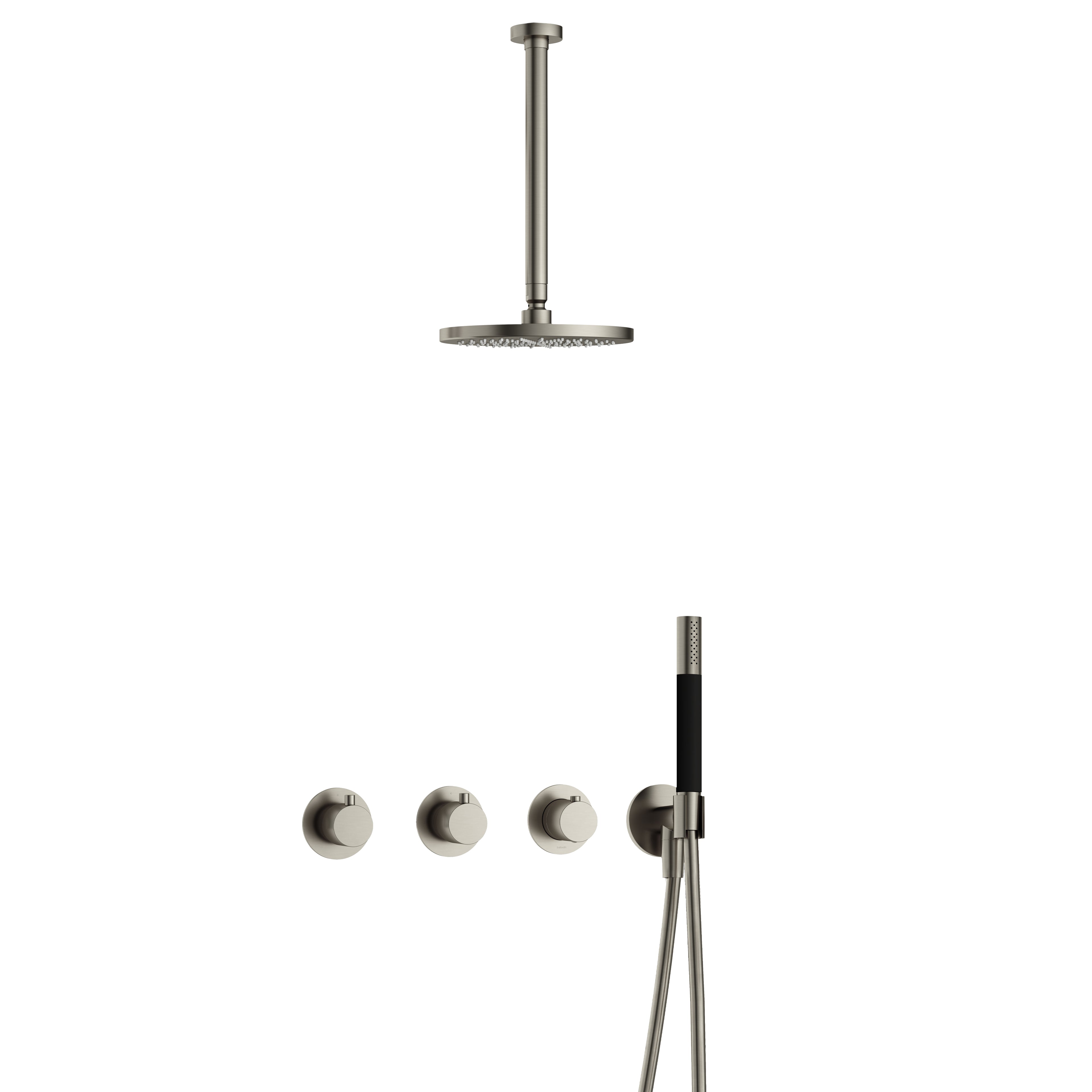 Hotbath Cobber IBS70 inbouw doucheset - staafhanddouche - 25cm hoofddouche - 30cm plafondbuis - wandhouder - Geborsteld Nikkel