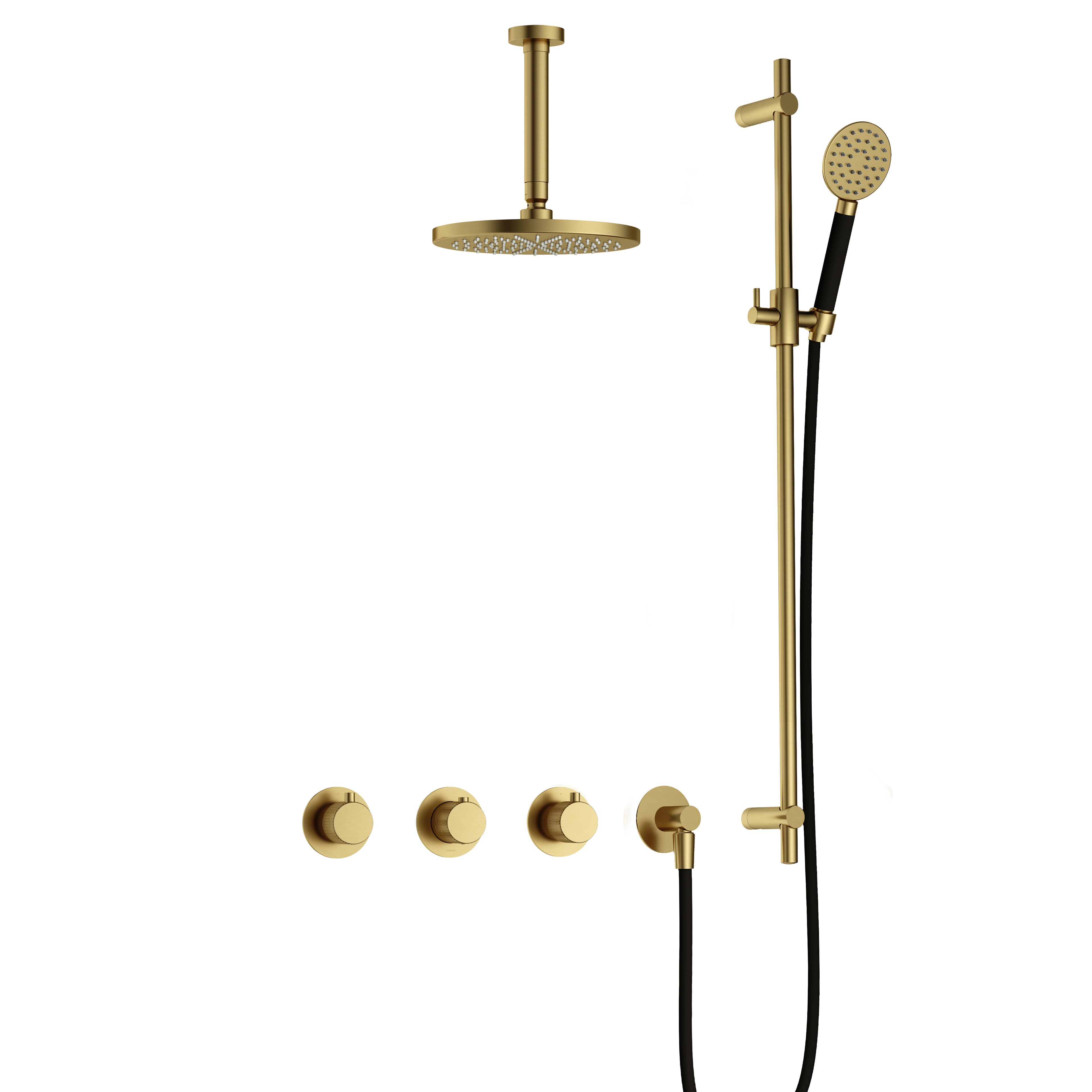 Hotbath Cobber X IBSX70 inbouw doucheset - ronde handdouche - 25cm hoofddouche - 15cm plafondbuis - glijstang - Geborsteld Messing PVD