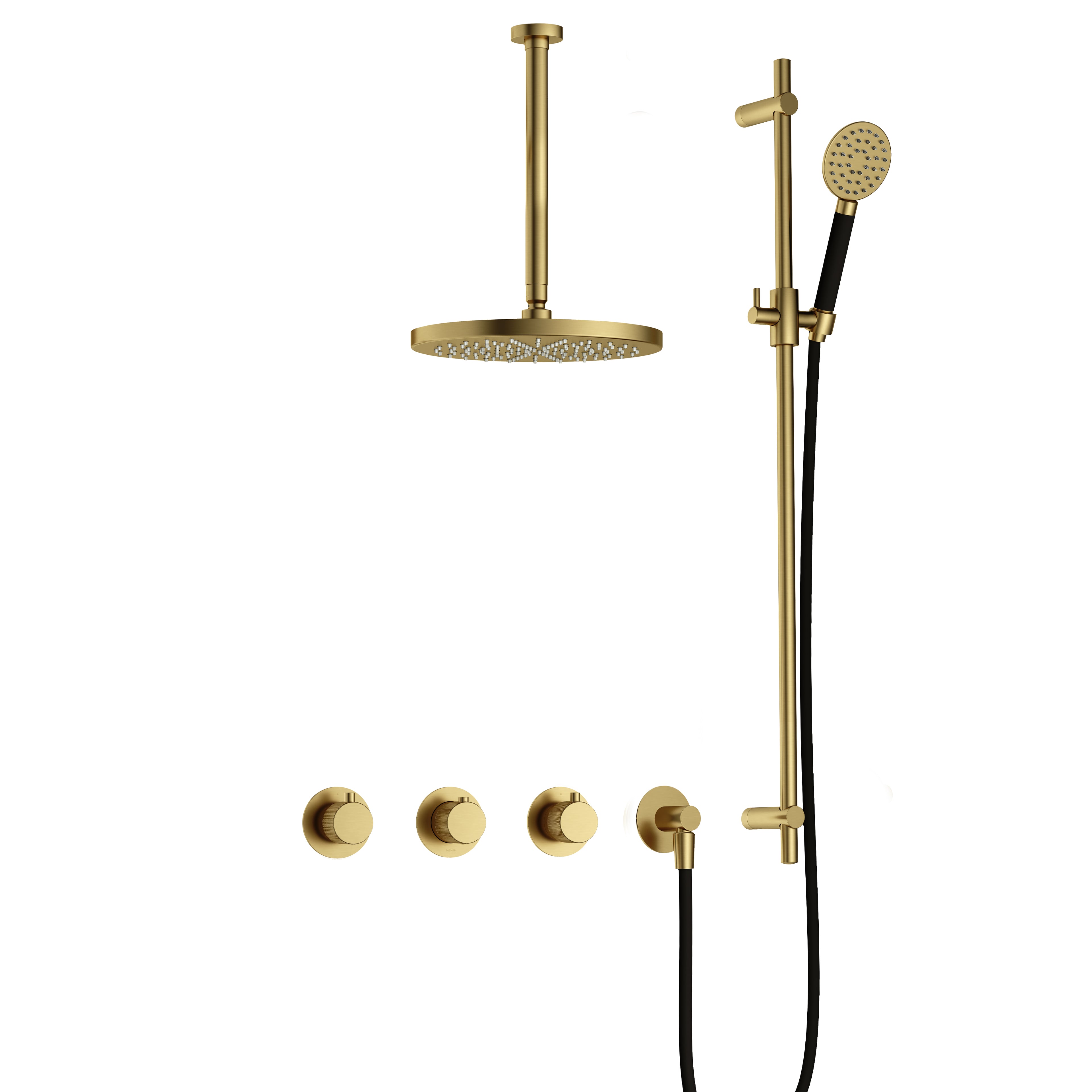 Hotbath Cobber X IBSX70 inbouw doucheset - ronde handdouche - 25cm hoofddouche - 30cm plafondbuis - glijstang - Geborsteld Messing PVD