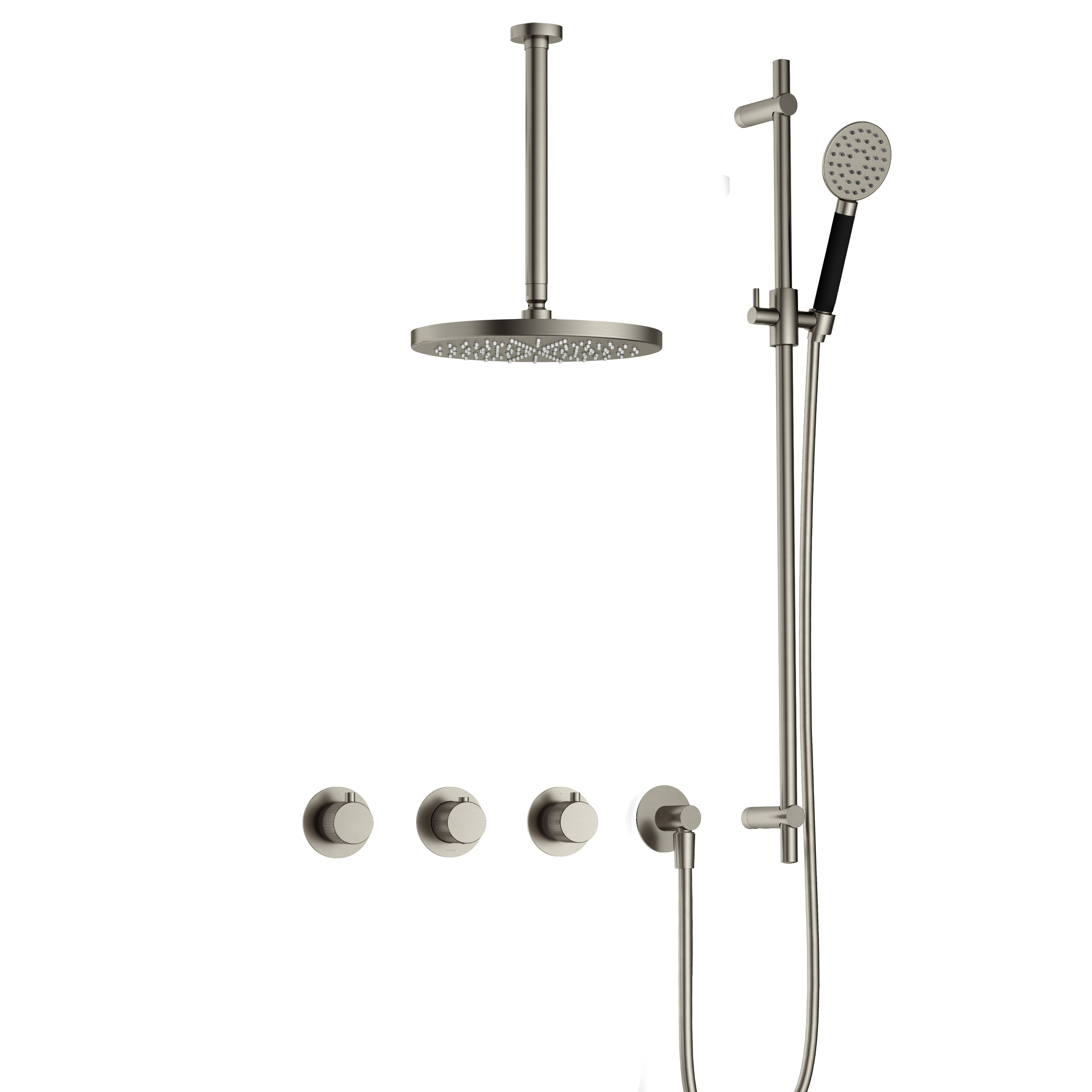 Hotbath Cobber X IBSX70 inbouw doucheset - ronde handdouche - 25cm hoofddouche - 30cm plafondbuis - glijstang - Geborsteld Nikkel