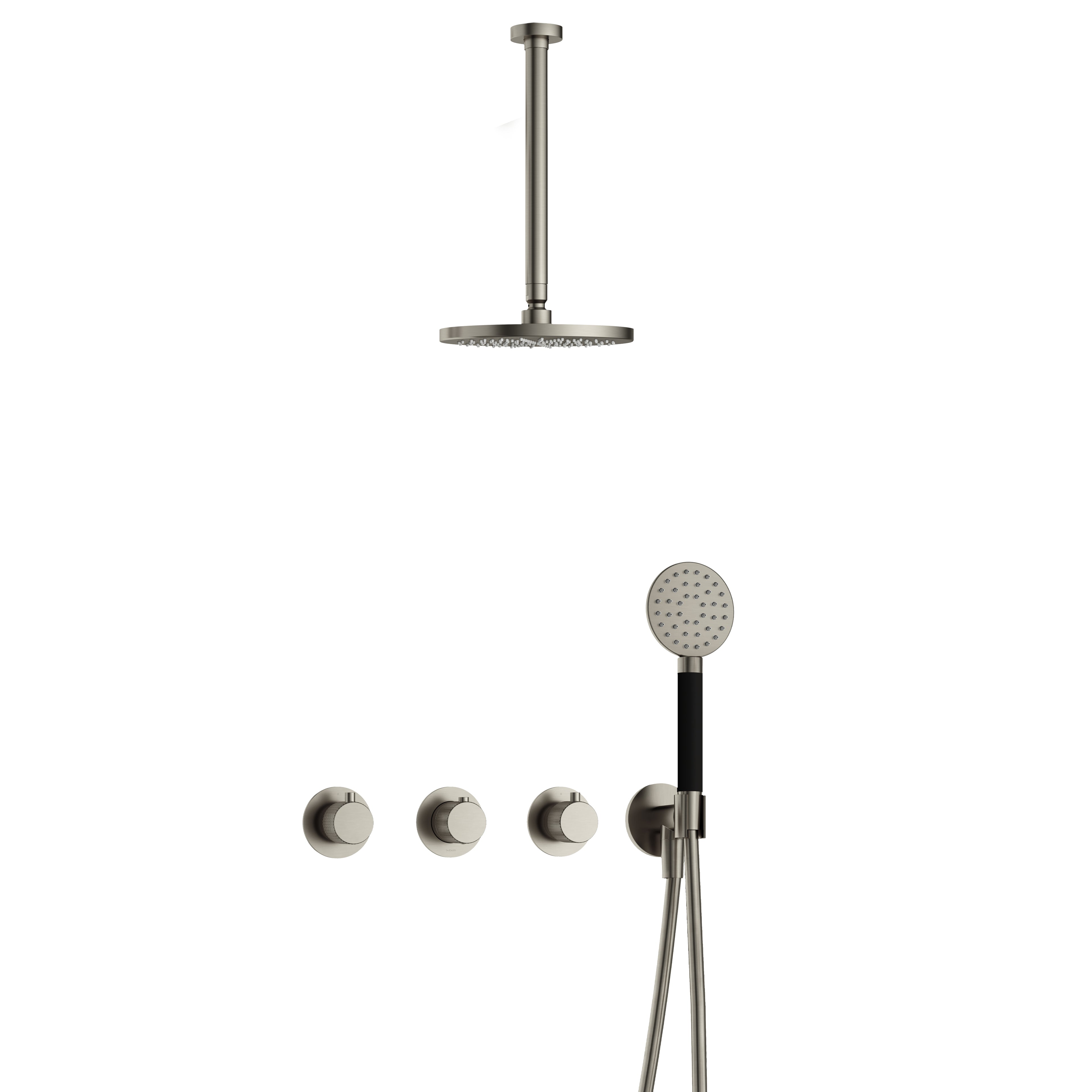 Hotbath Cobber X IBSX70 inbouw doucheset - ronde handdouche - 25cm hoofddouche - 30cm plafondbuis - wandhouder - Geborsteld Nikkel
