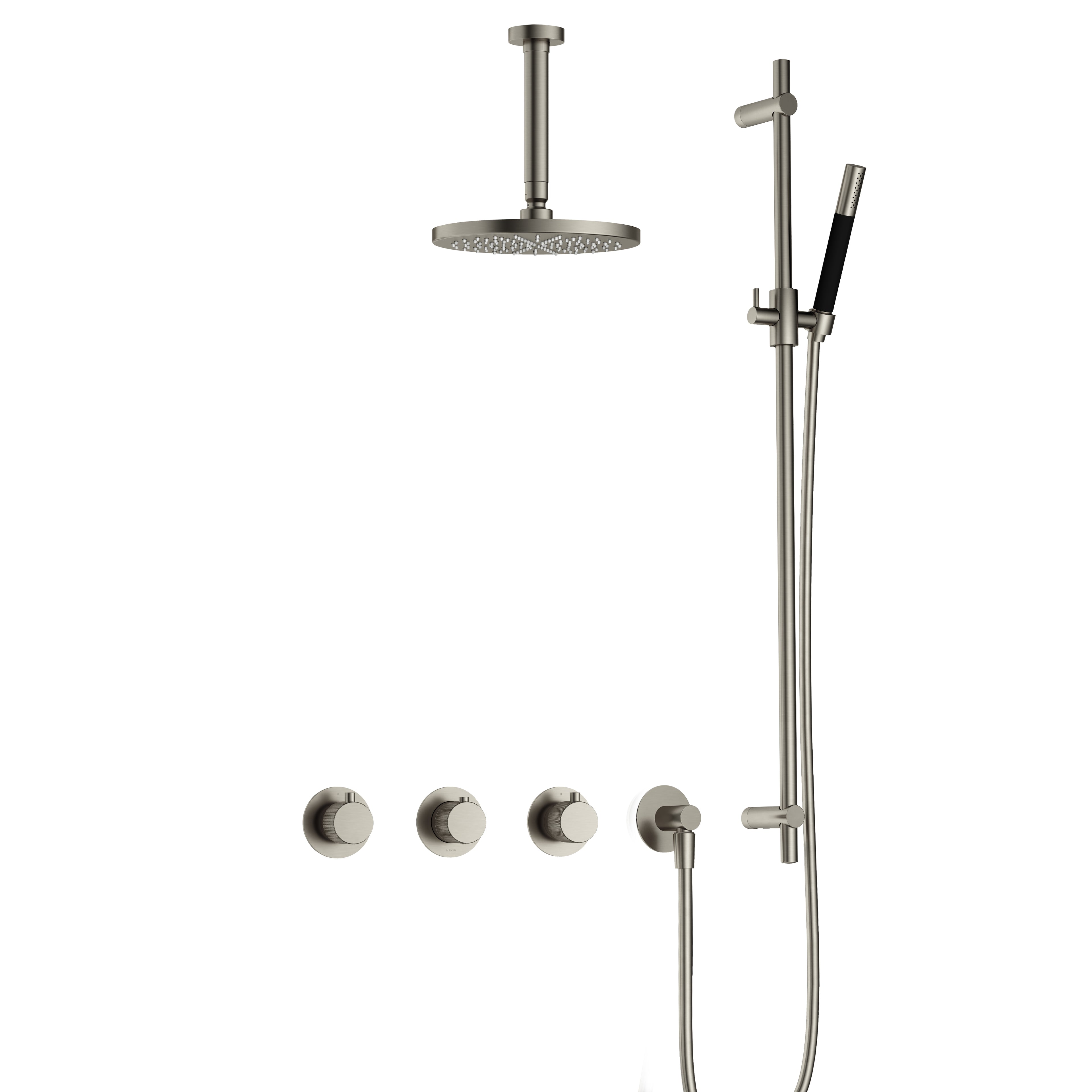 Hotbath Cobber X IBSX70 inbouw doucheset - staafhanddouche - 25cm hoofddouche - 15cm plafondbuis - glijstang - Geborsteld Nikkel
