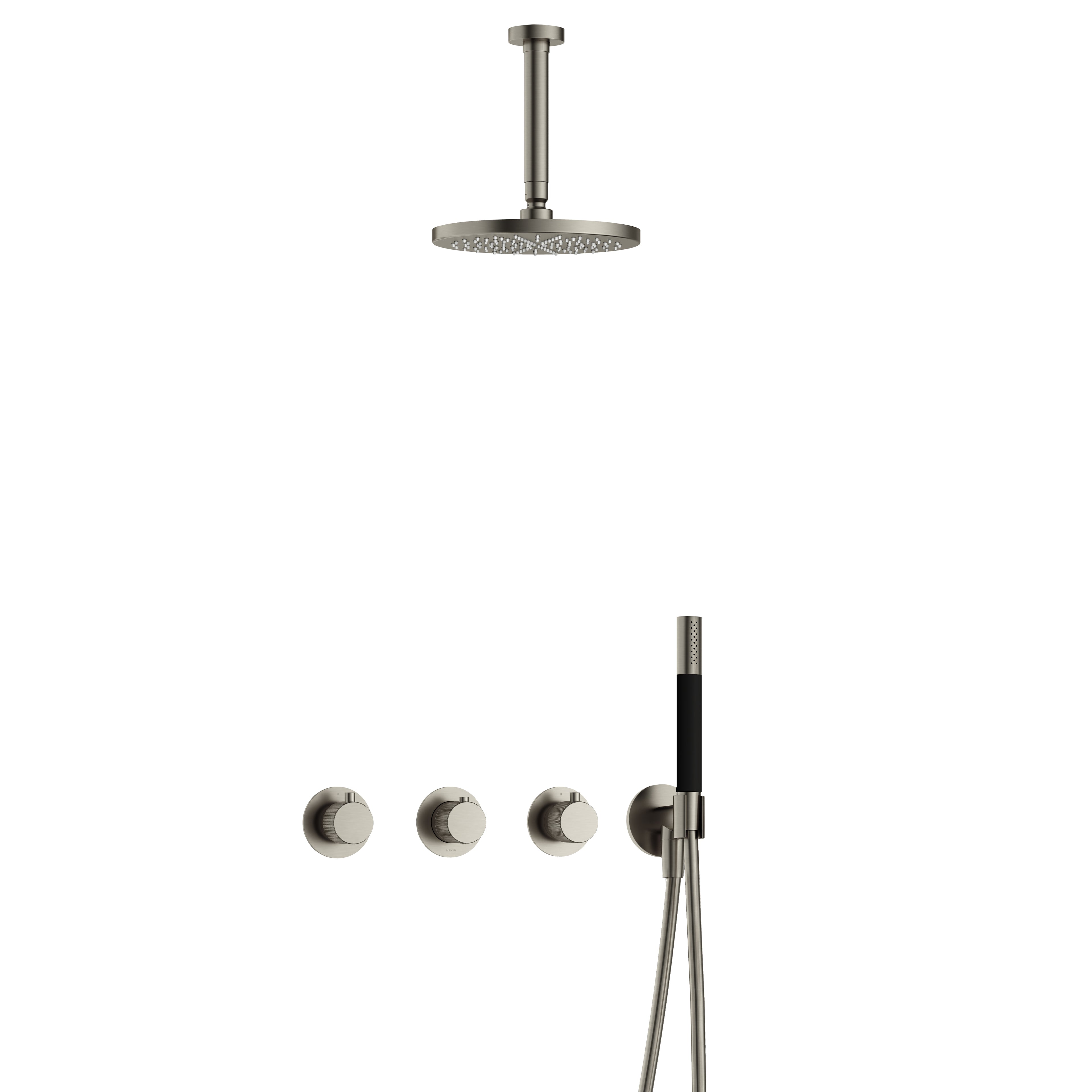 Hotbath Cobber X IBSX70 inbouw doucheset - staafhanddouche - 25cm hoofddouche - 15cm plafondbuis - wandhouder - Geborsteld Nikkel