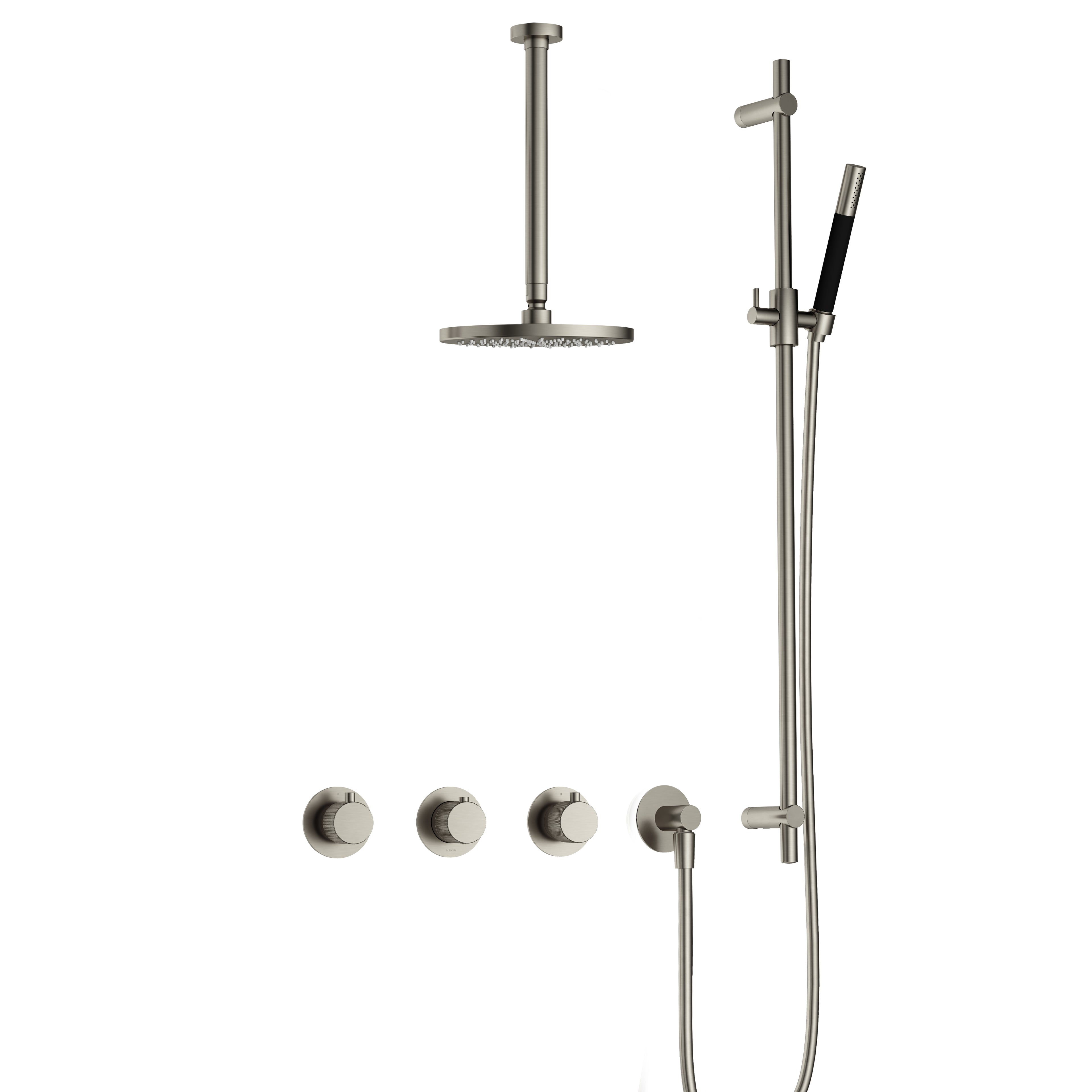 Hotbath Cobber X IBSX70 inbouw doucheset - staafhanddouche - 25cm hoofddouche - 30cm plafondbuis - glijstang - Geborsteld Nikkel