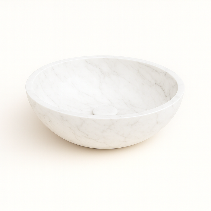 Ink Convex 40 opzetwastafel rond 40cm natuursteen - mat wit marmer