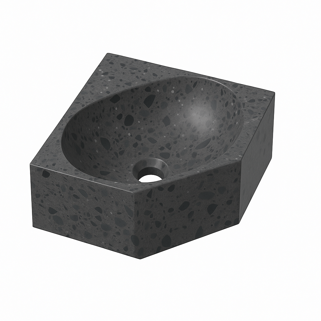 Ink Matrix hoekfontein 27x27cm composiet - zonder kraangat - mat grijs terrazzo