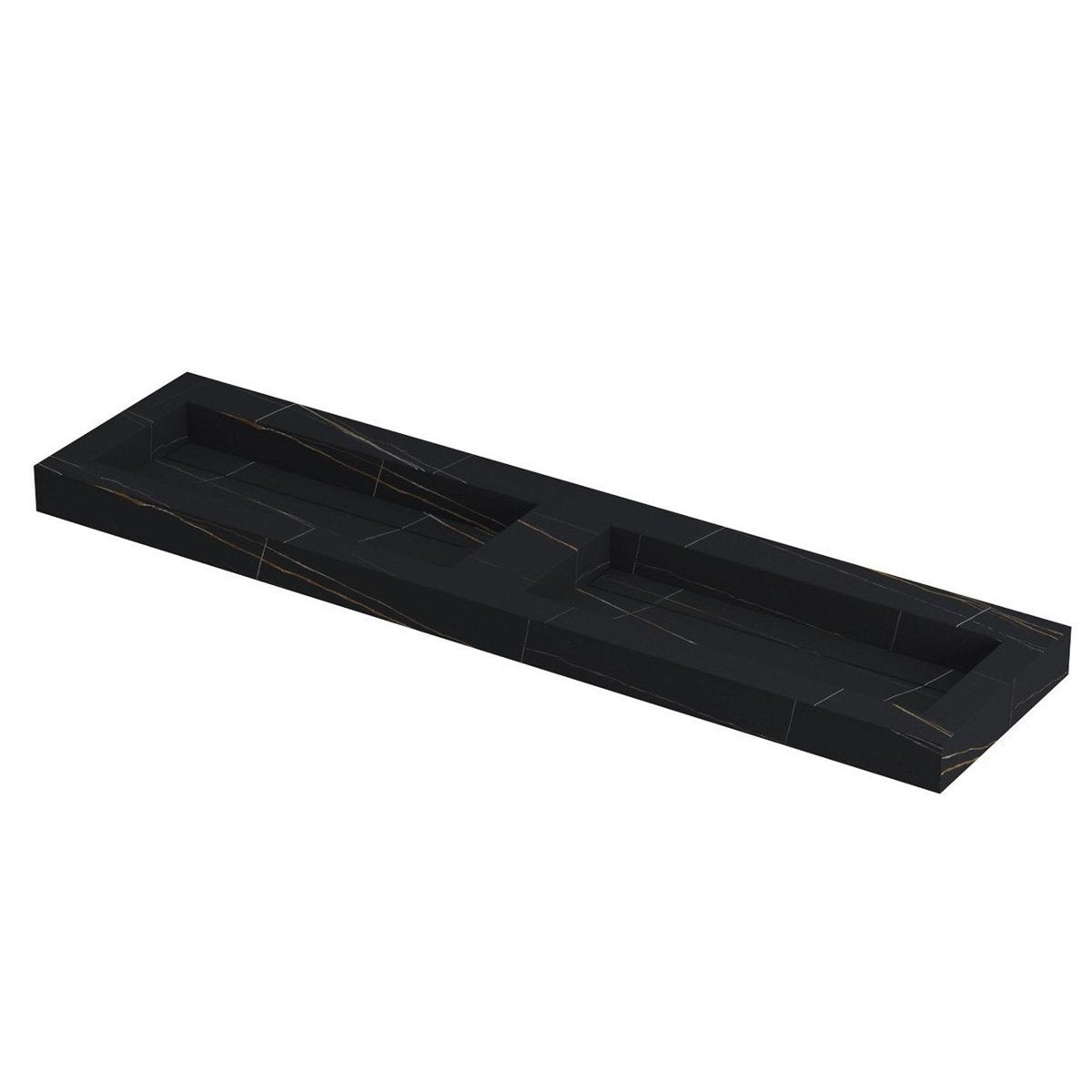 Ink Pitch meubelwastafel 180x45cm keramische slab - dubbel - zonder kraangaten - lauren black mat