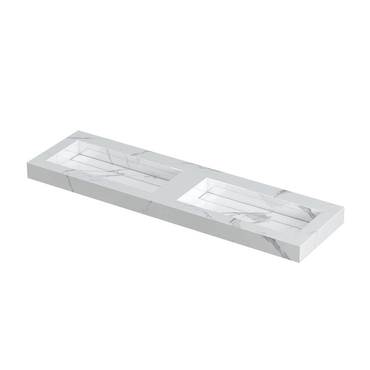 Ink Pitch meubelwastafel 160x45cm keramische slab - dubbel - zonder kraangaten - statuario glans