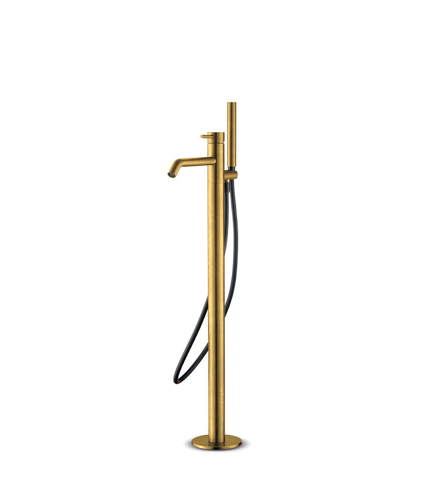 JEE-O Slimline Vrijstaande badvuller met éénngreepsmengkraan met omsteller en handdouche mat goud  - 800-3015