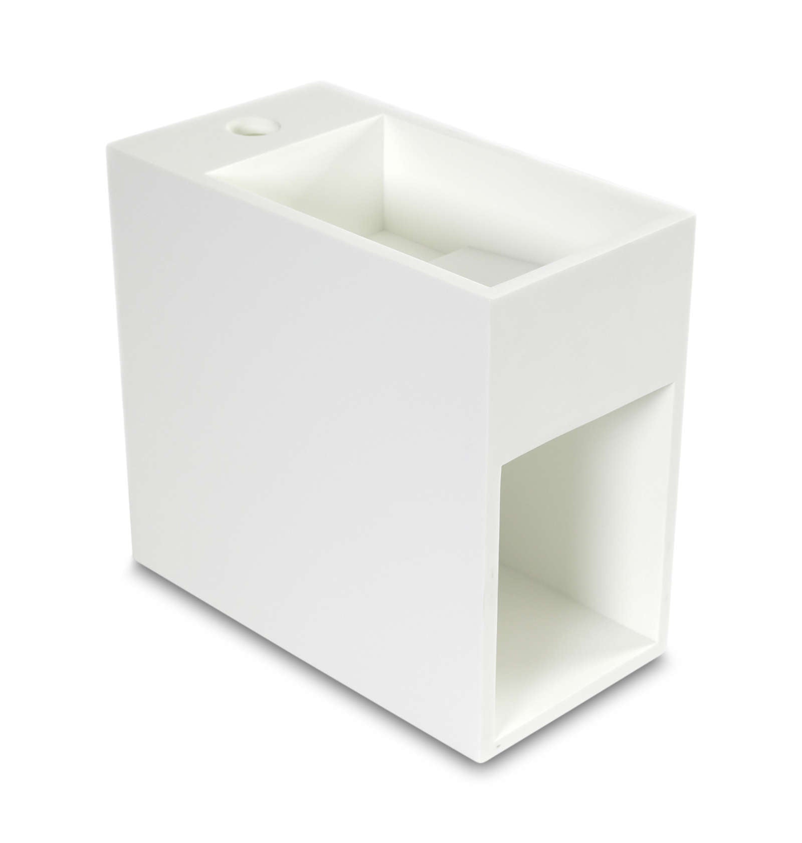 Luca Sanitair fontein met open schap rechts 35x18,5x32h in solid surface met verdekte afvoer, kraangat links mat wit - LUVA1335MR