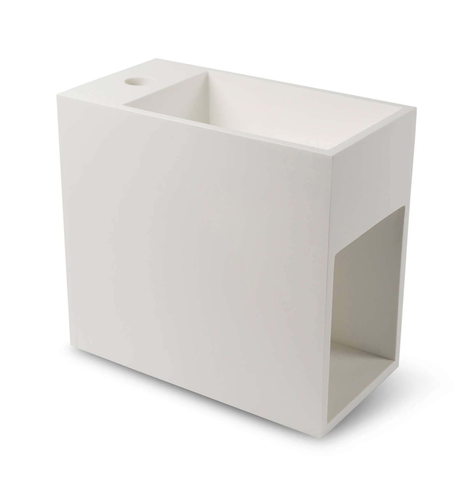 Luca Sanitair fontein met open schap rechts 35x18,5x32h in mineral stone met verdekte afvoer, kraangat links wit glans - LUVA1335R