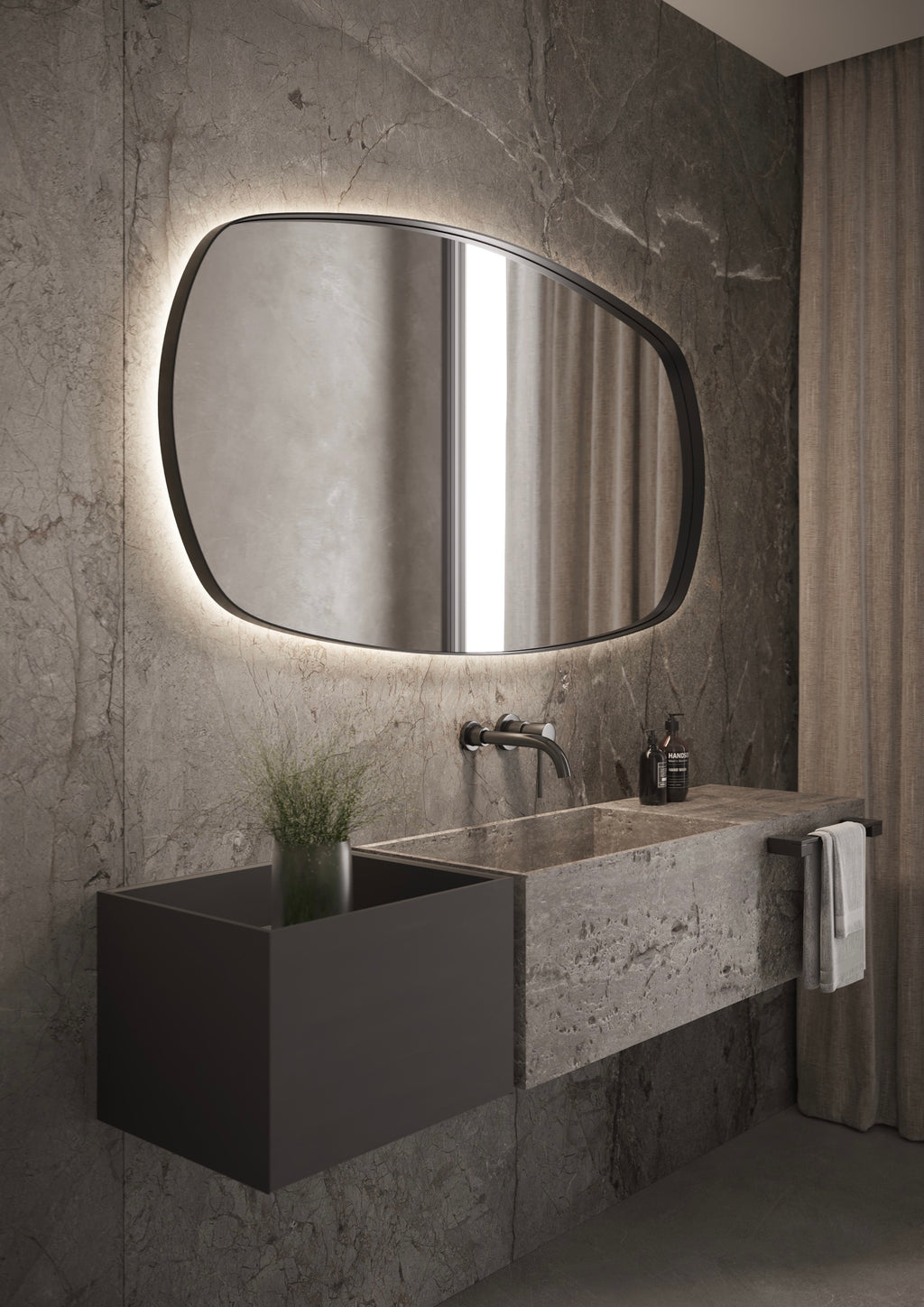 Martens Design Lissabon spiegel 140x80cm - LED verlichting rondom - Mat Zwart - LIS1400