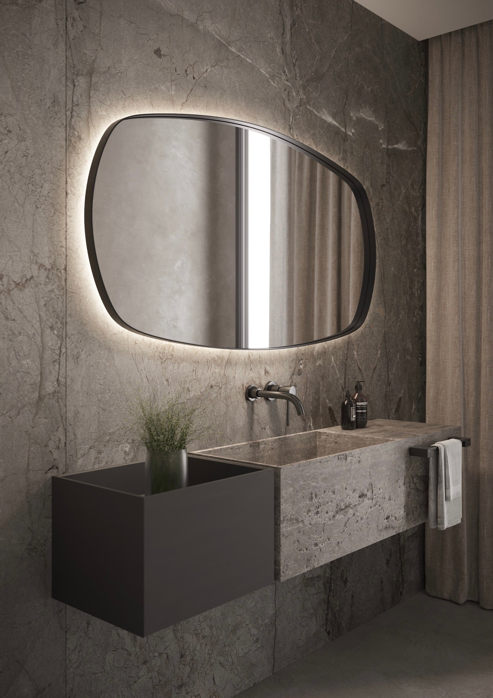 Martens Design Lissabon spiegel 140x80cm - LED verlichting rondom - Mat Zwart - LIS1400