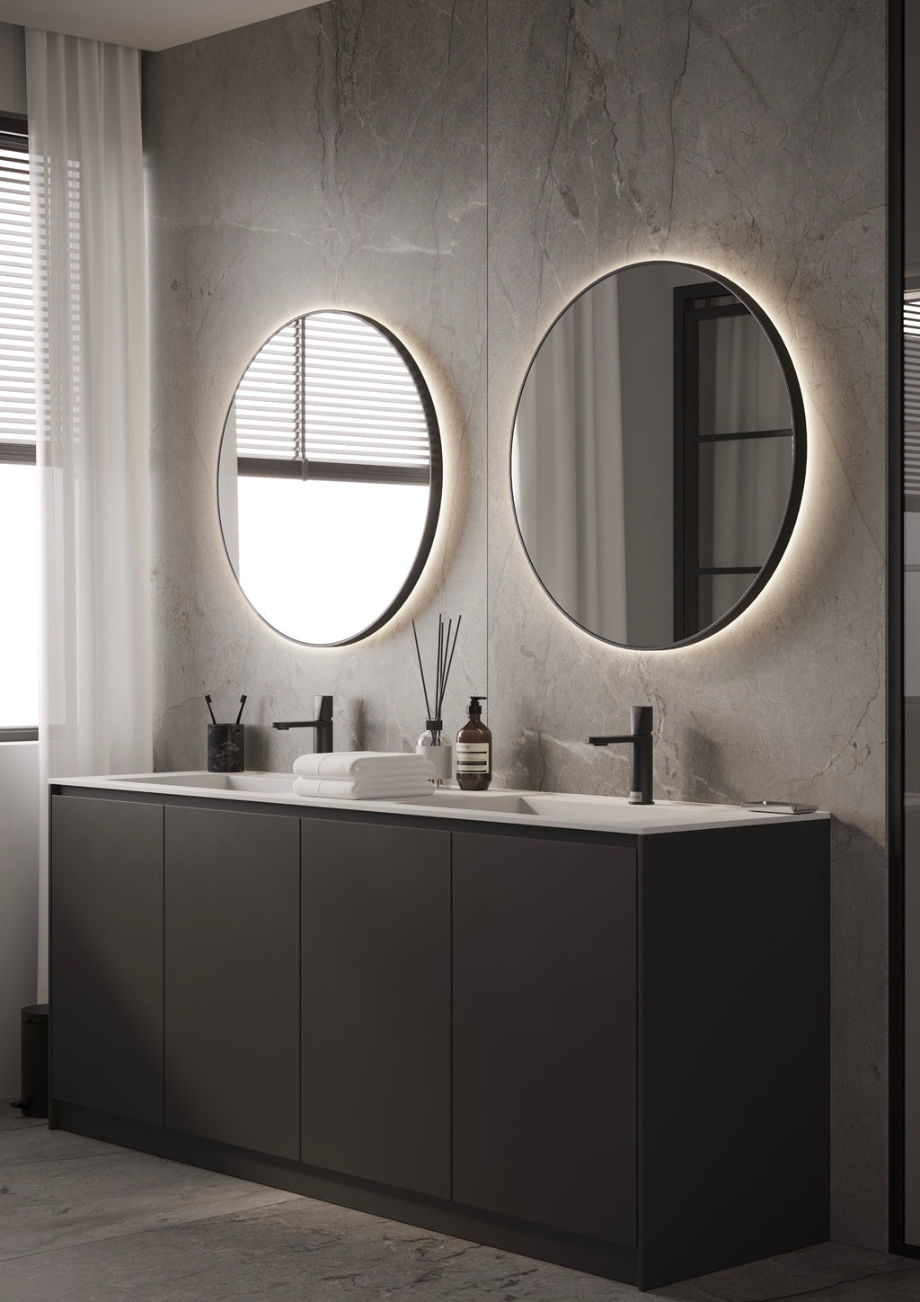 Martens Design Toronto spiegel 80 cm - LED verlichting rondom - Mat Zwart - TOR800