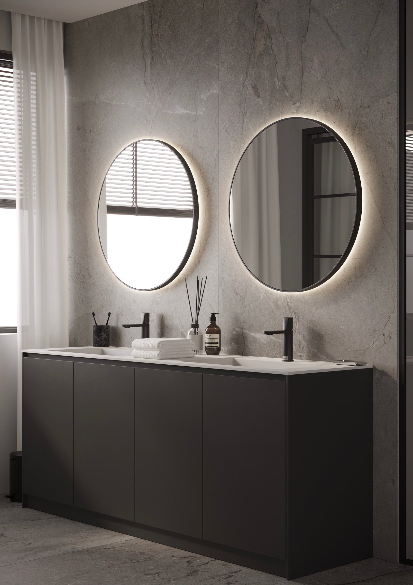 Martens Design Toronto spiegel 80 cm - LED verlichting rondom - Mat Zwart - TOR800