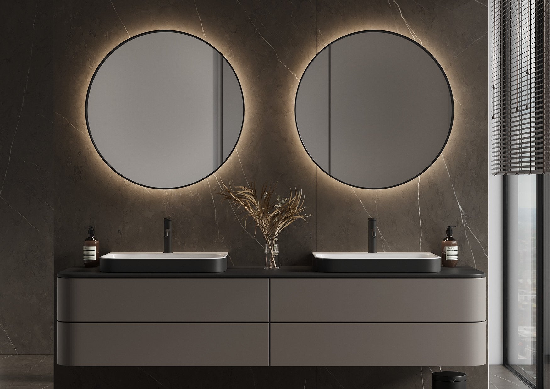 Martens Design Toronto spiegel 60 cm - LED verlichting rondom - Mat Zwart - TOR600