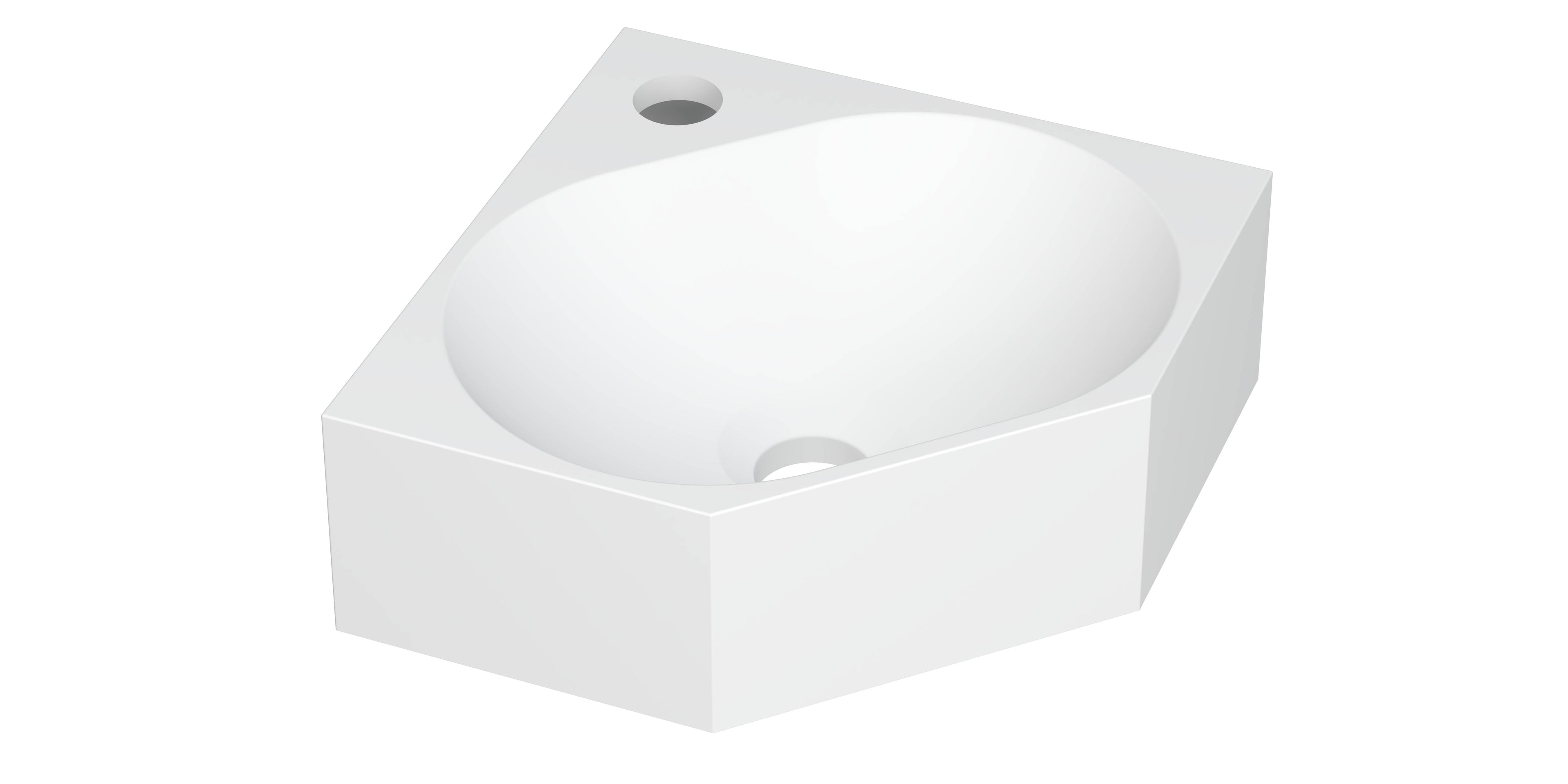 Ink Matrix hoekfontein 27x27cm polystone - met kraangat - mat wit