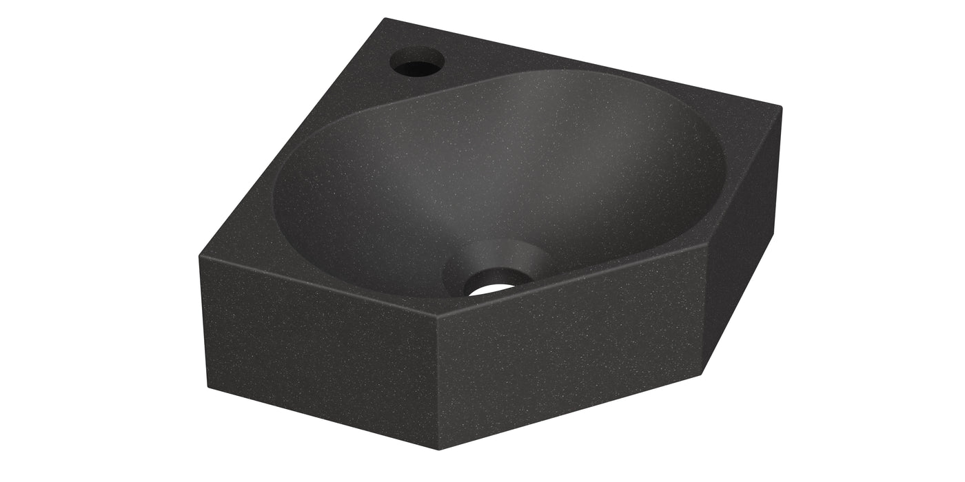 Ink Matrix hoekfontein 27x27cm quartz - met kraangat - zwart