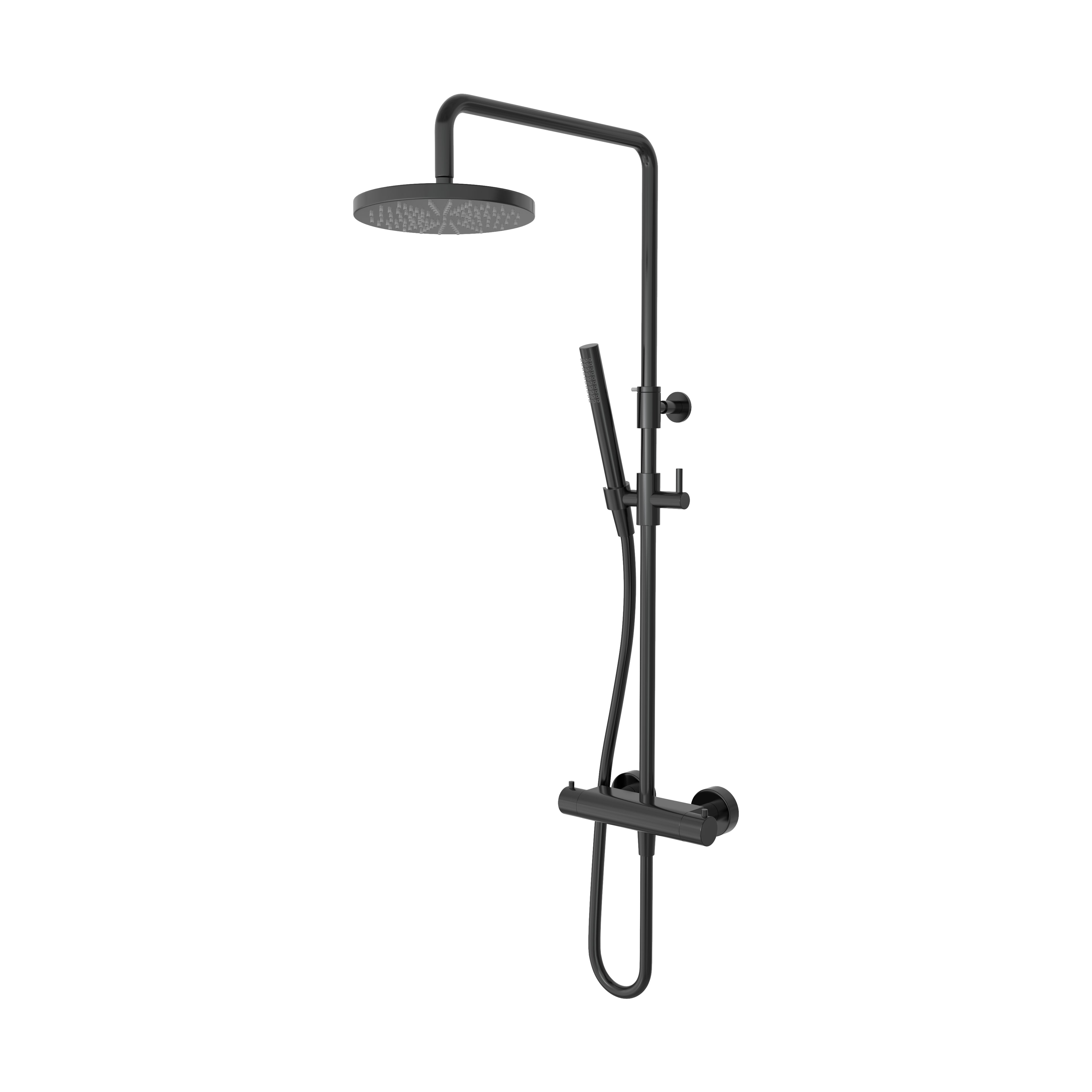 Hotbath Buddy SDS1 opbouw regendoucheset - staafhanddouche - 25cm hoofddouche - Geborsteld Zwart PVD