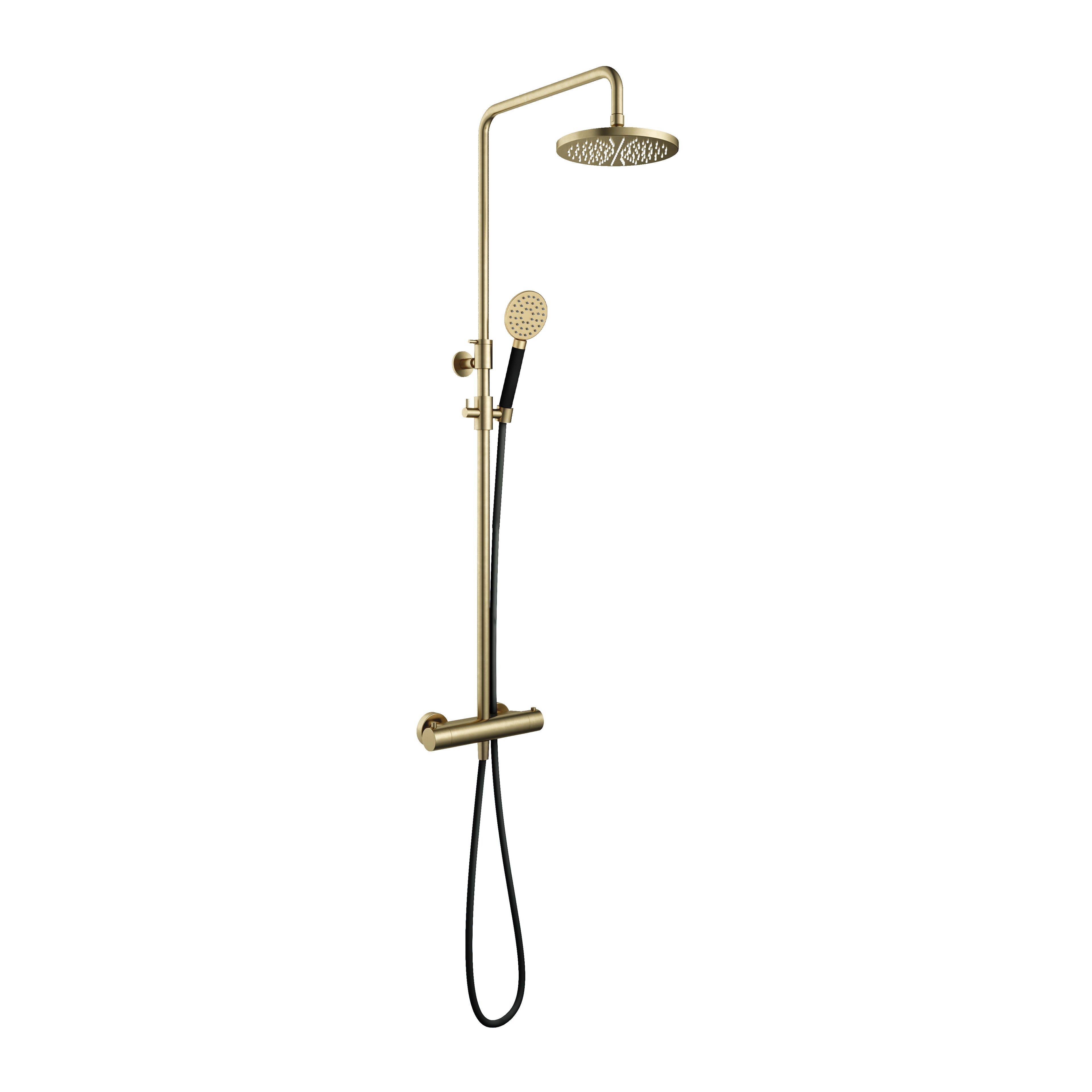 Hotbath Cobber SDS9 thermostatische stortdoucheset - ronde handdouche - 25cm hoofddouche - Geborsteld Messing