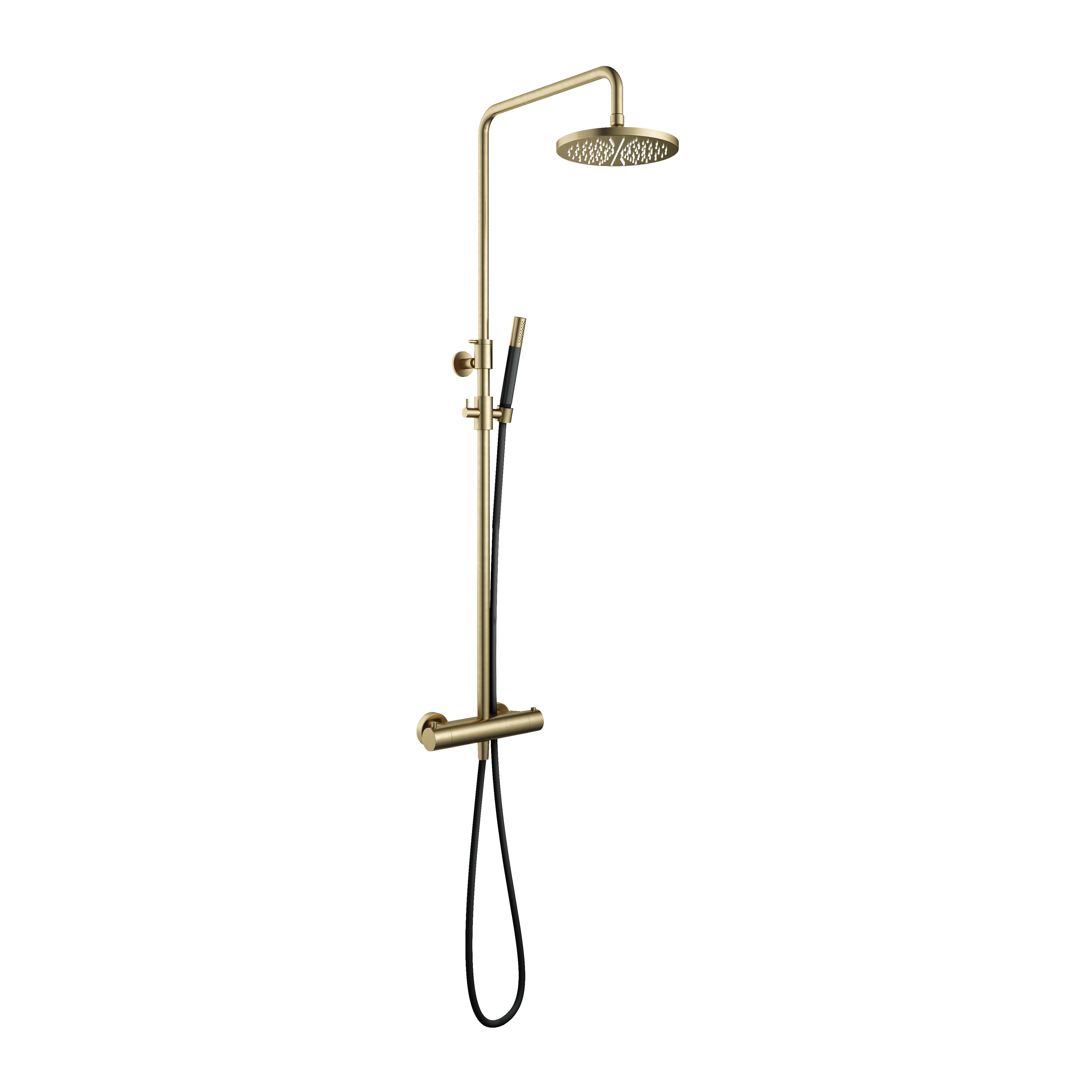 Hotbath Cobber SDS9 thermostatische stortdoucheset - staafhanddouche - 30cm hoofddouche - Geborsteld Messing