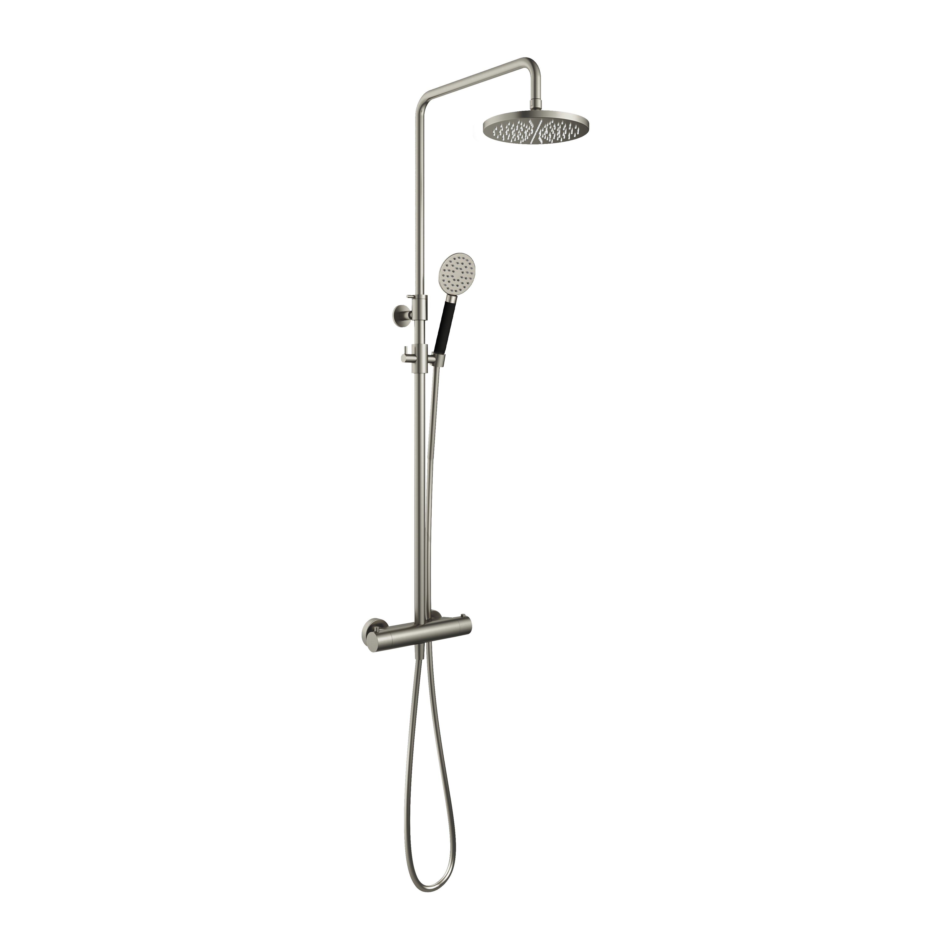 Hotbath Cobber SDS9 thermostatische stortdoucheset - ronde handdouche - 25cm hoofddouche - Geborsteld Nikkel